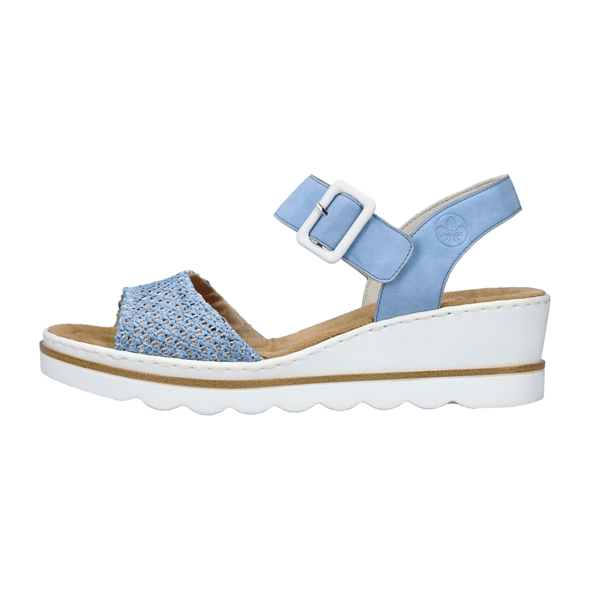 Rieker Women's Blue Wedge Sandals with Velcro Straps and Cushioned Sole