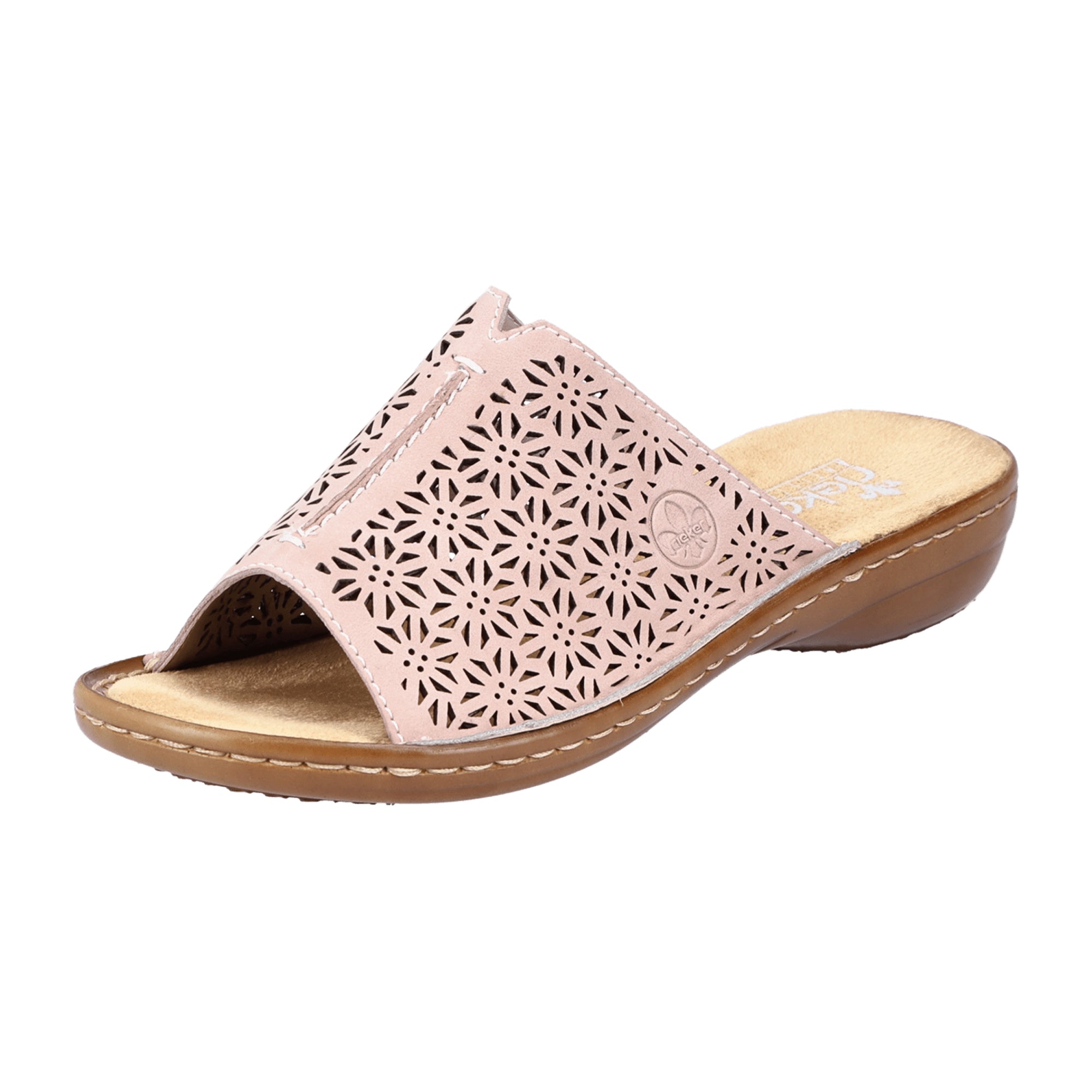 Rieker Comfortable Women's Pink Slip-On Sandals with Wedge Heel