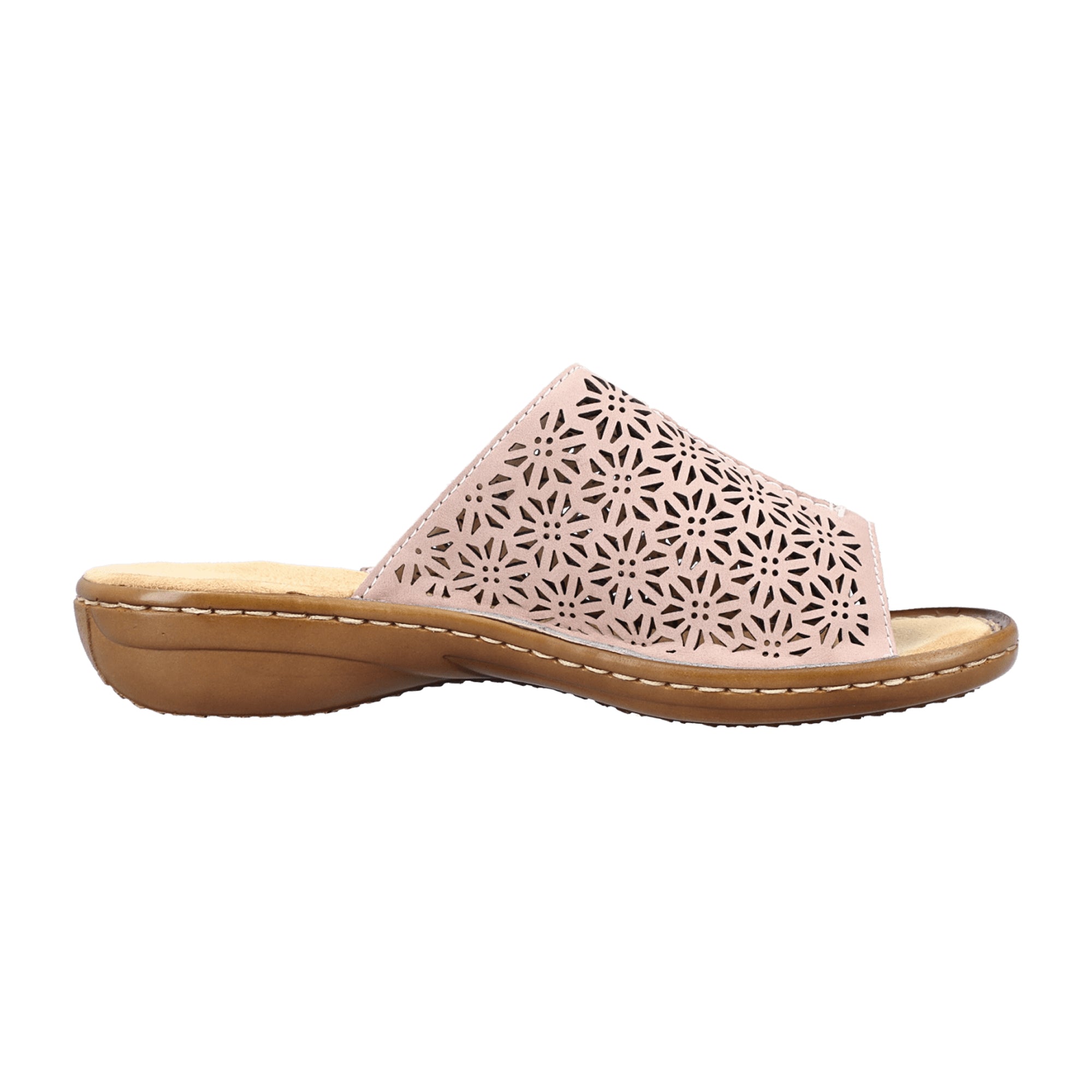 Rieker Comfortable Women's Pink Slip-On Sandals with Wedge Heel