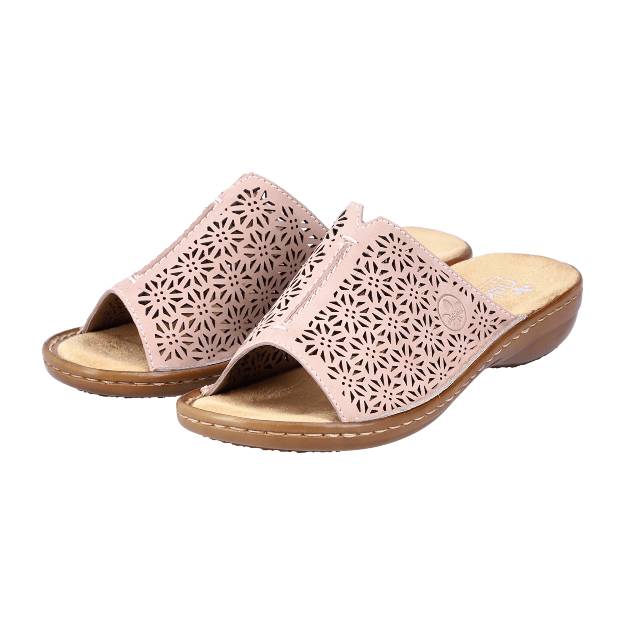 Rieker Comfortable Women's Pink Slip-On Sandals with Wedge Heel