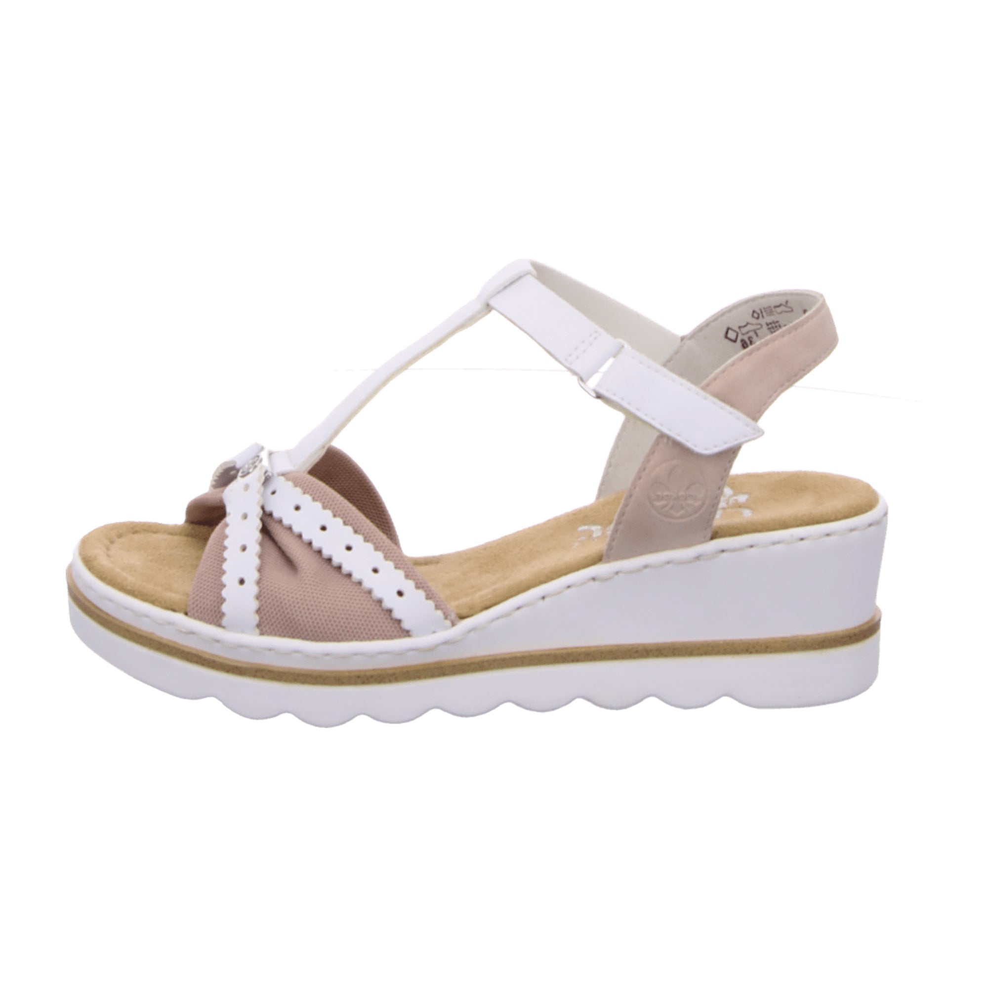 Rieker Comfortable White Women's Sandals with Wedge Heel and Velcro Strap