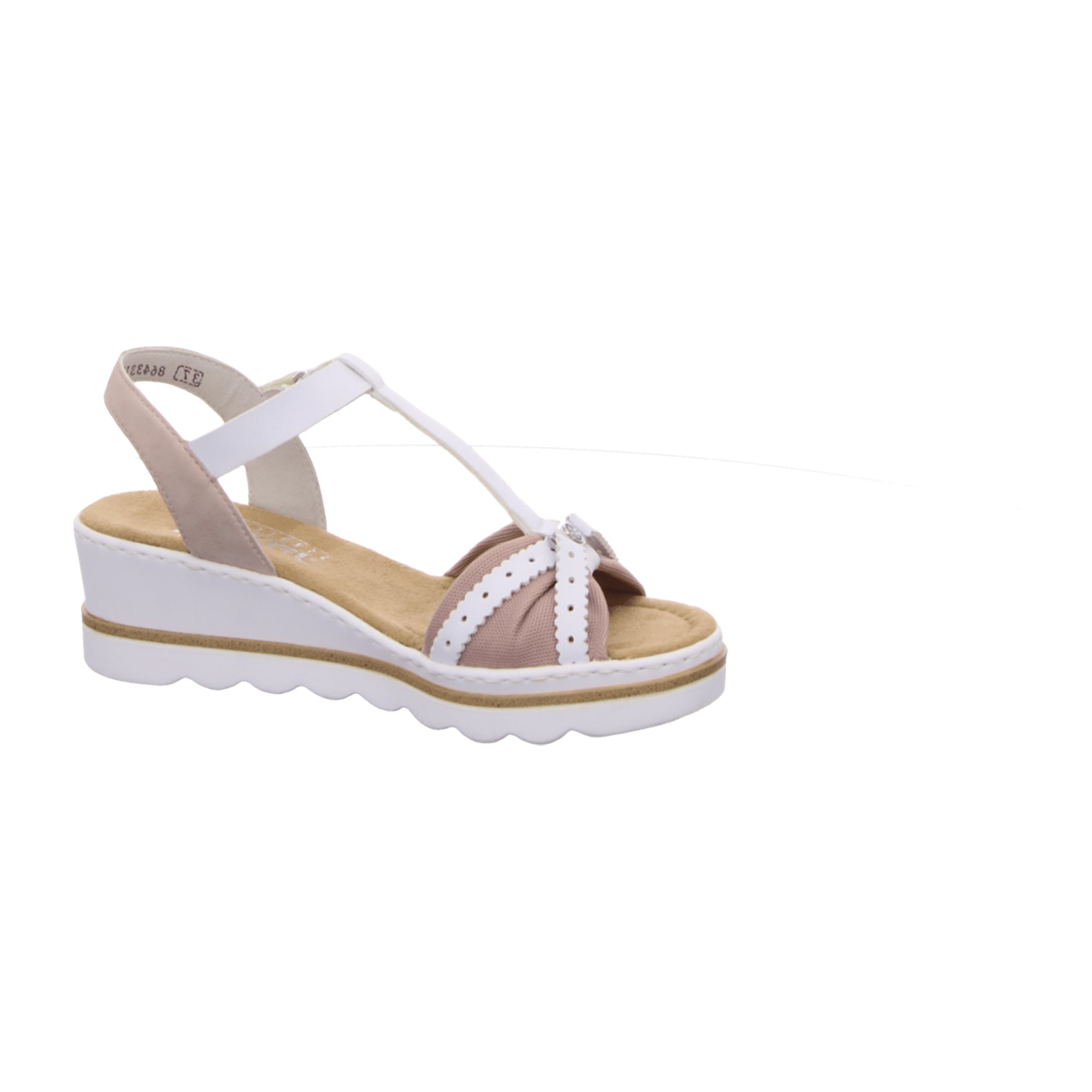 Rieker Comfortable White Women's Sandals with Wedge Heel and Velcro Strap