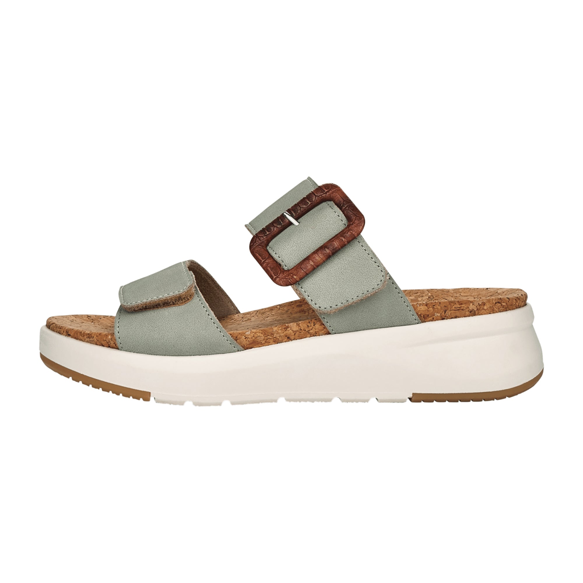 Remonte Women's Green Leather Sandals with Wedge Heel and Velcro Strap