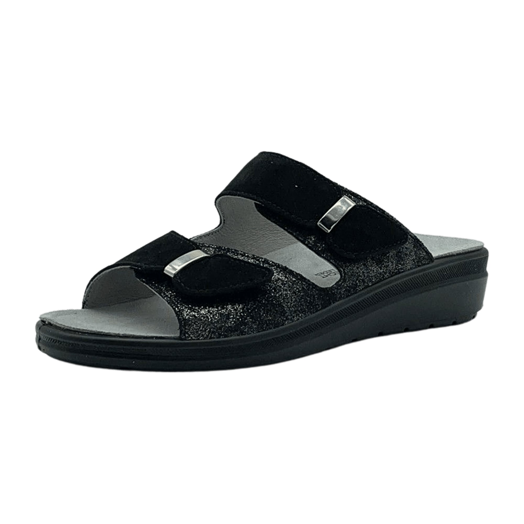 Rohde Comfortable Women's Black Sandals with Velour Leather Upper and Open Toe