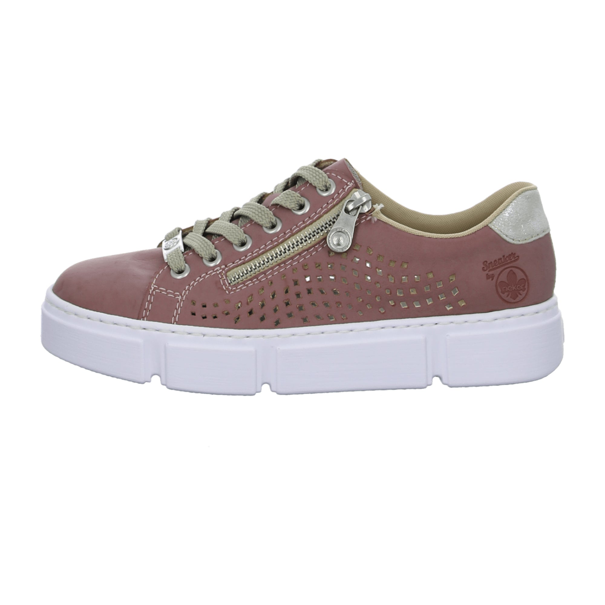 Rieker N594431 Pink Women's Sneakers Lace-Up Medium Width Synthetic Leather