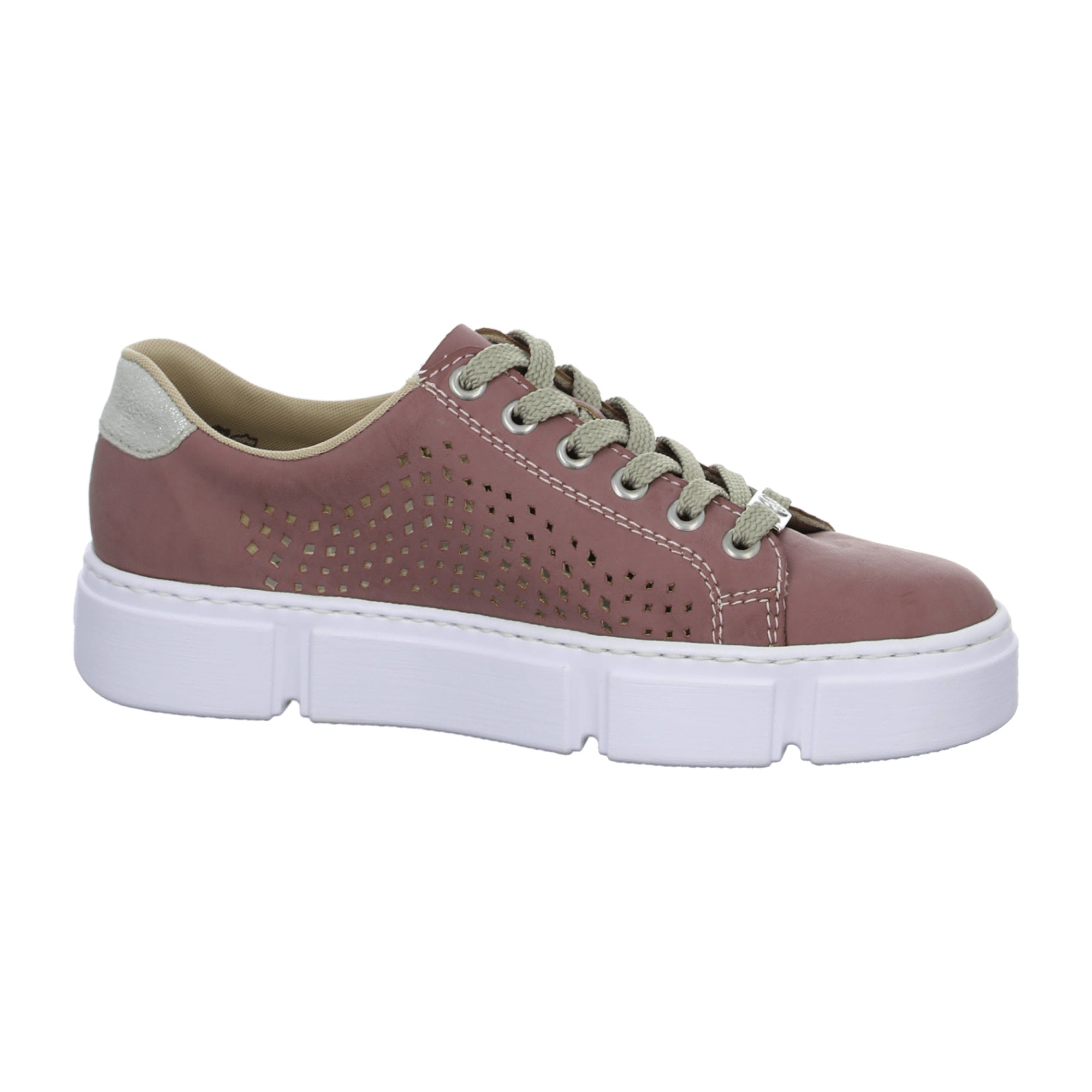 Rieker N594431 Pink Women's Sneakers Lace-Up Medium Width Synthetic Leather