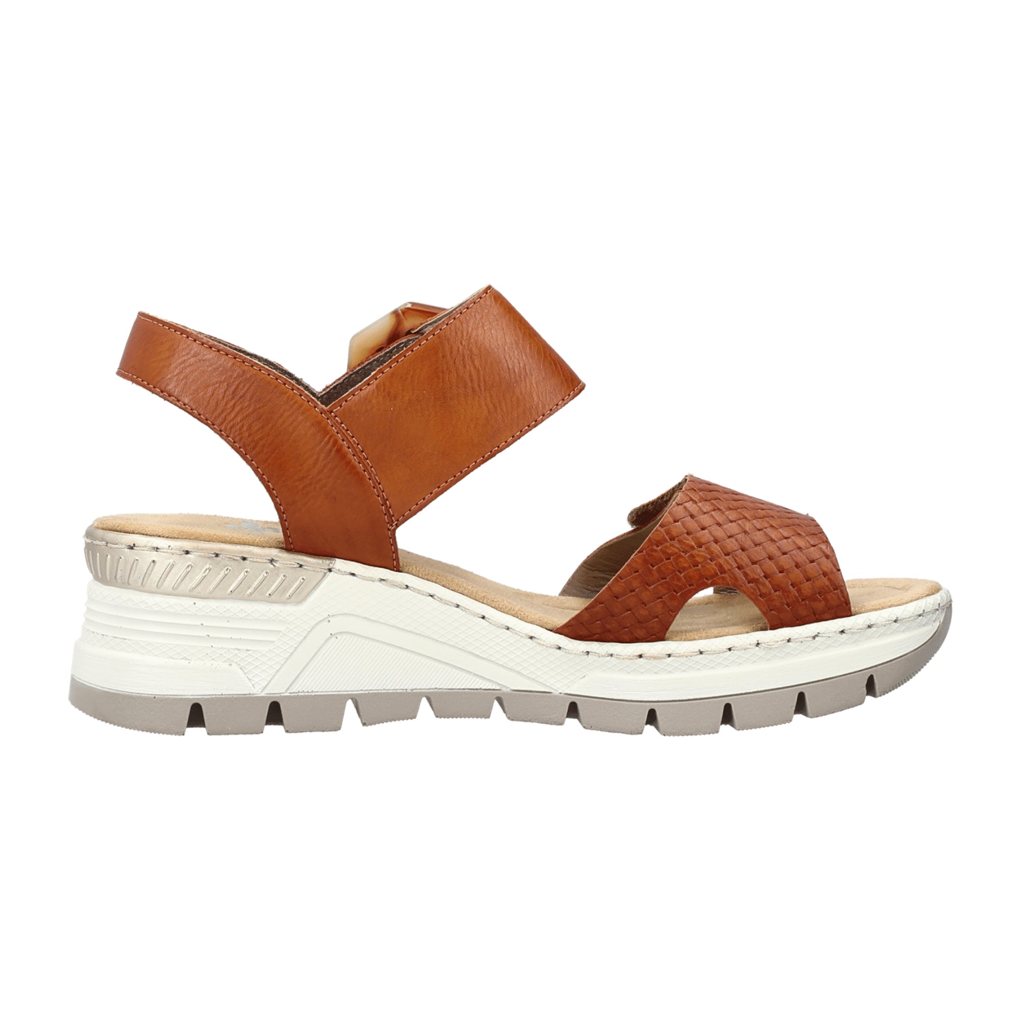 Rieker Comfortable Women's Brown Sandals with Wedge Heel and Velcro Straps