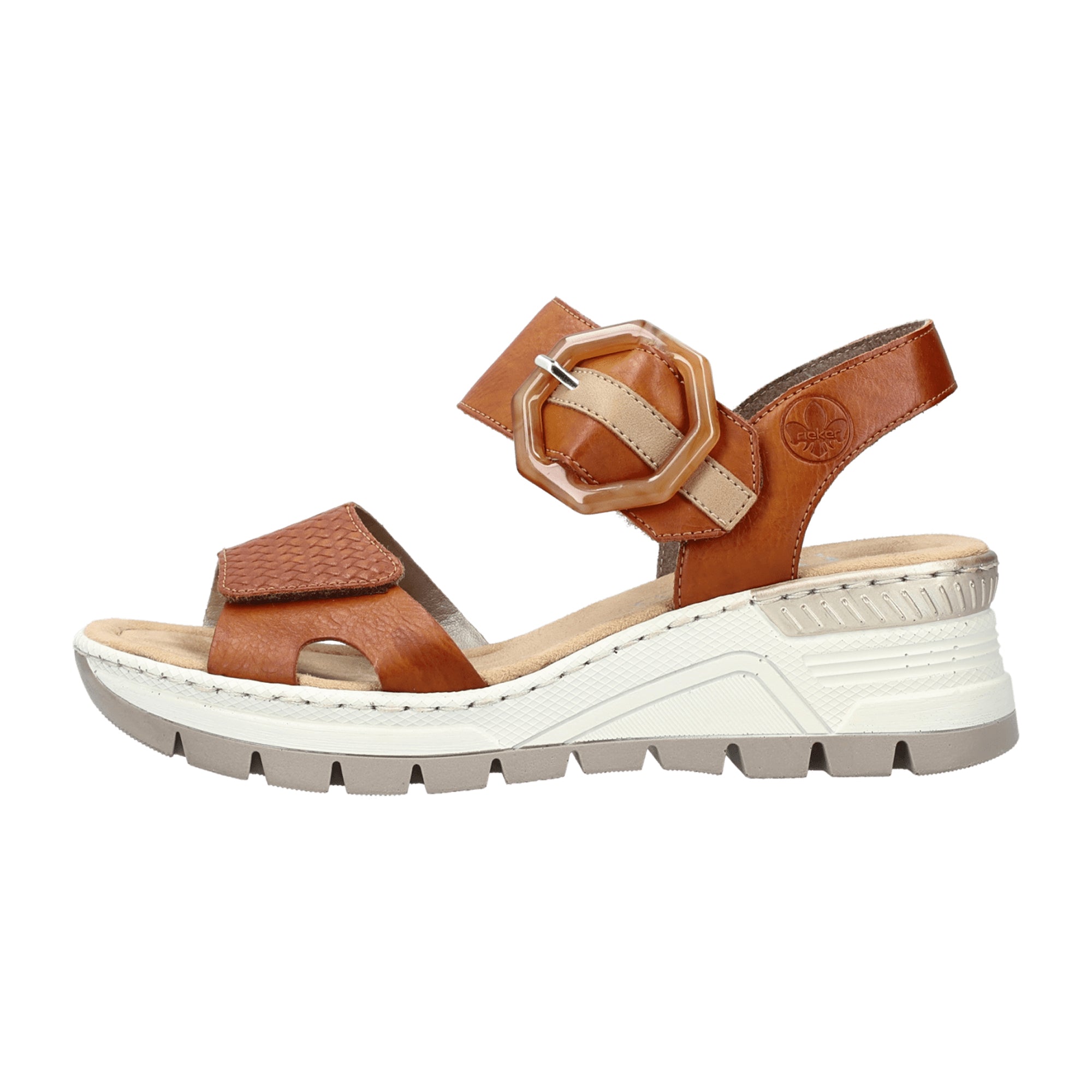 Rieker Comfortable Women's Brown Sandals with Wedge Heel and Velcro Straps