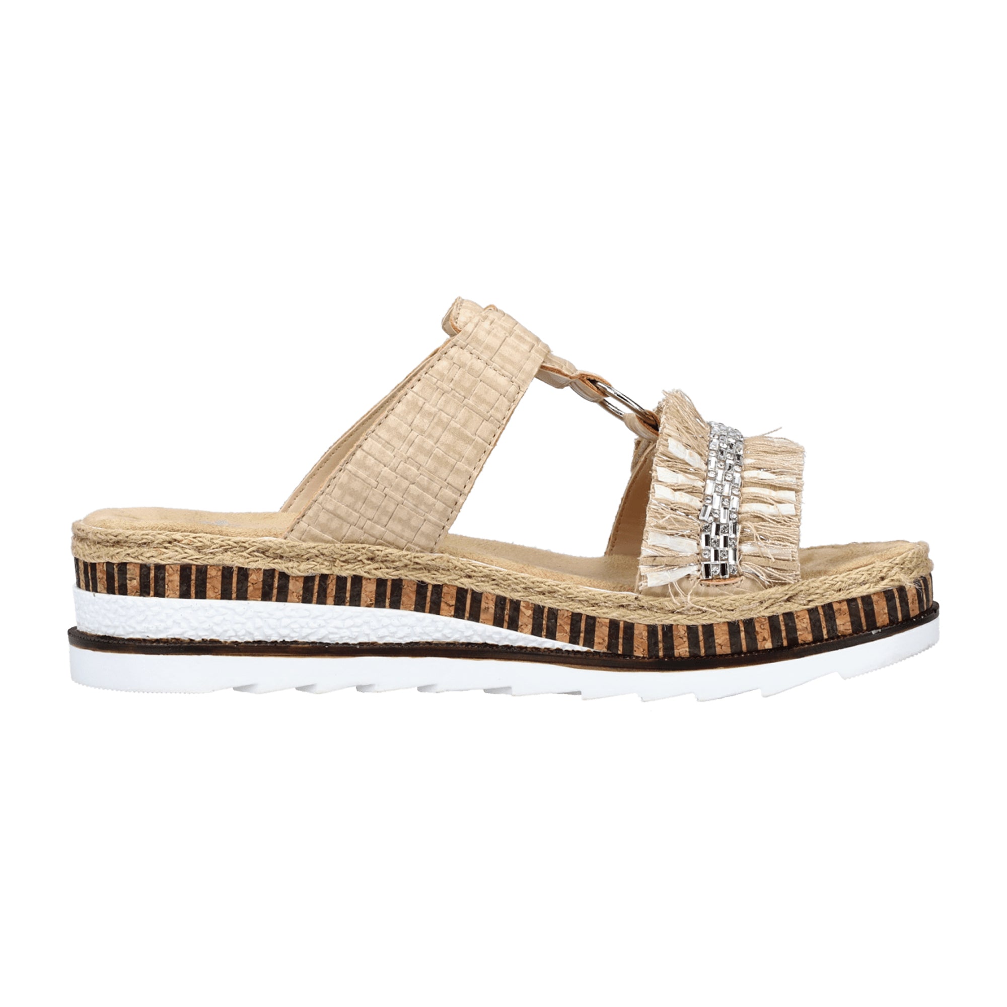 Rieker Beige Women's Sandals with Velcro Closure and Shock Absorbing Sole