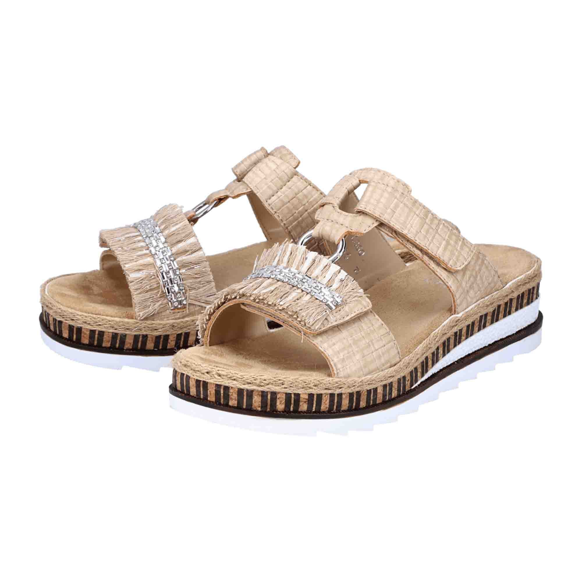 Rieker Beige Women's Sandals with Velcro Closure and Shock Absorbing Sole