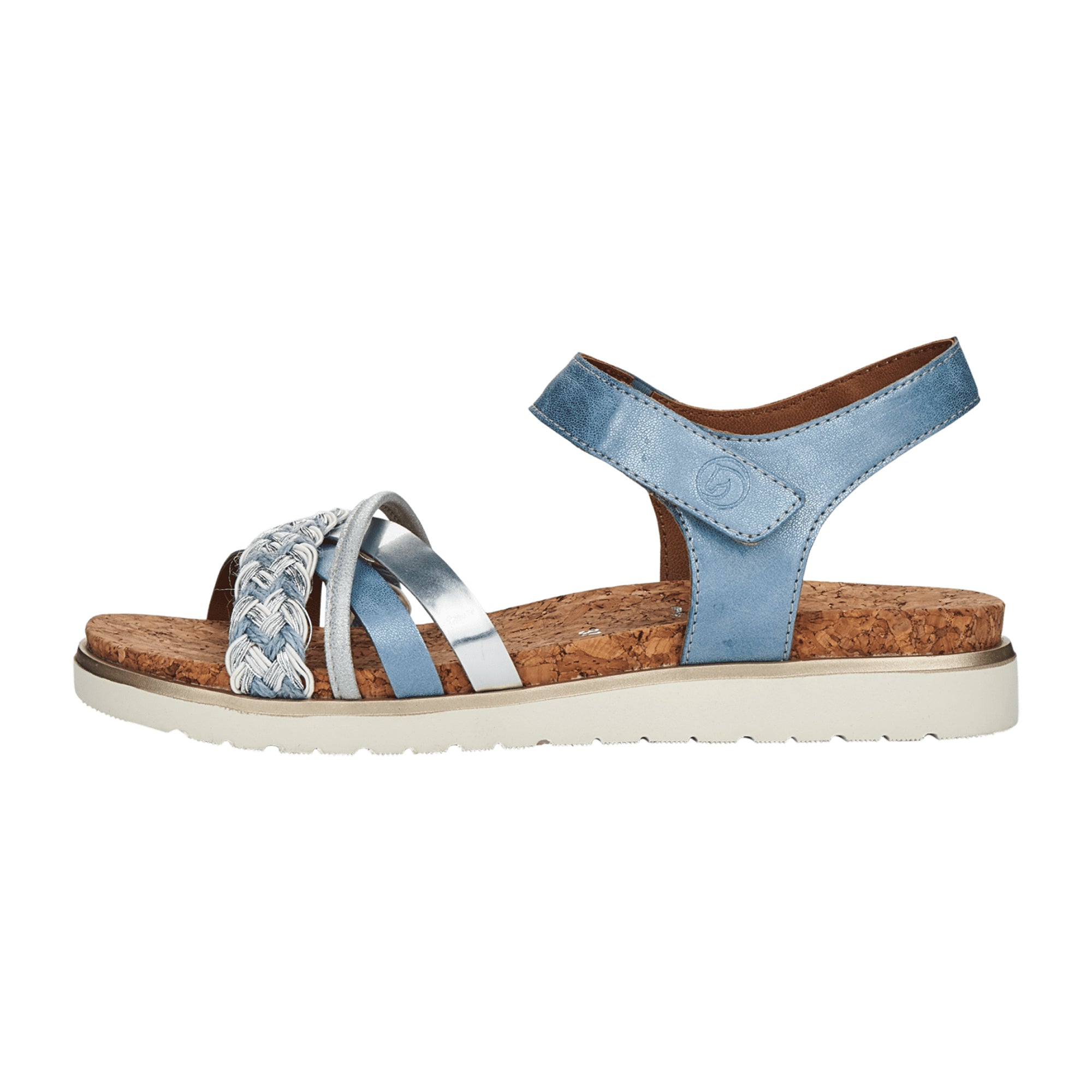 Remonte Women's Blue Sandals with Velcro Strap and Wedge Heel