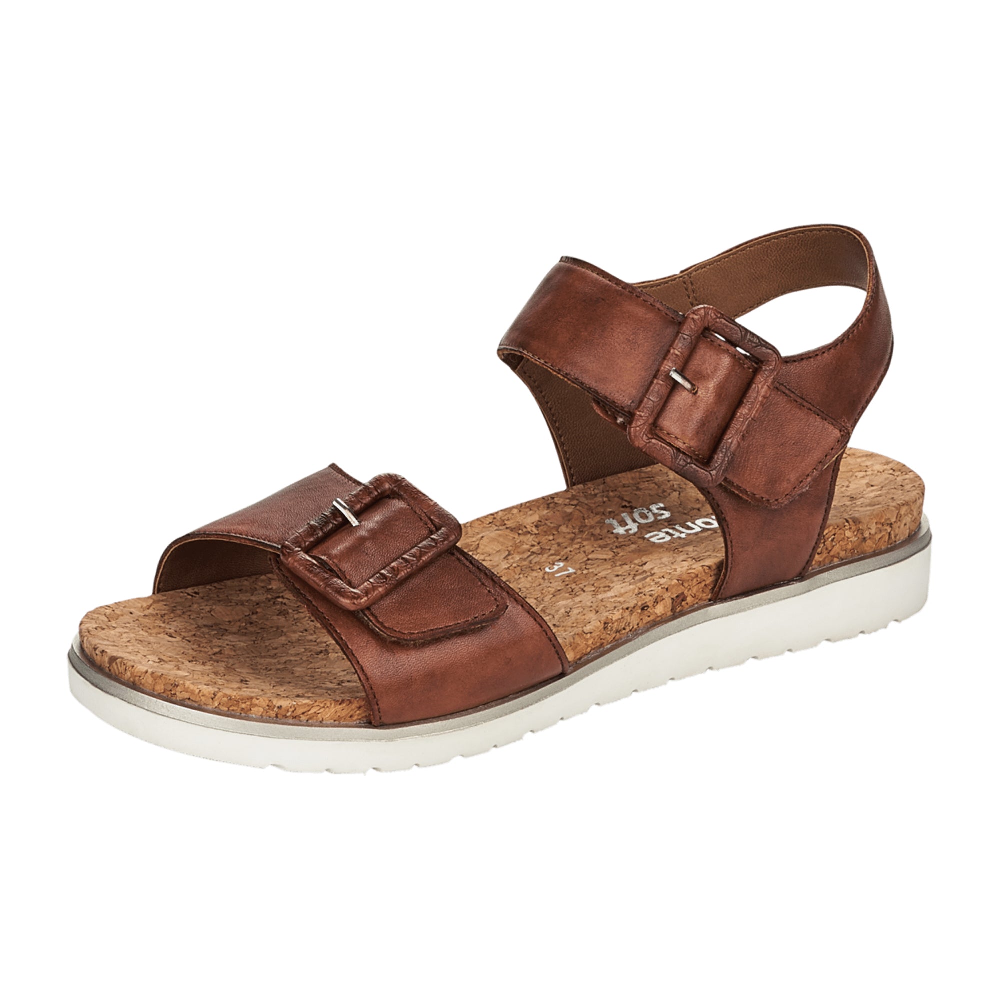 Remonte Women's Brown Leather Sandals with Velcro Strap and Wedge Heel