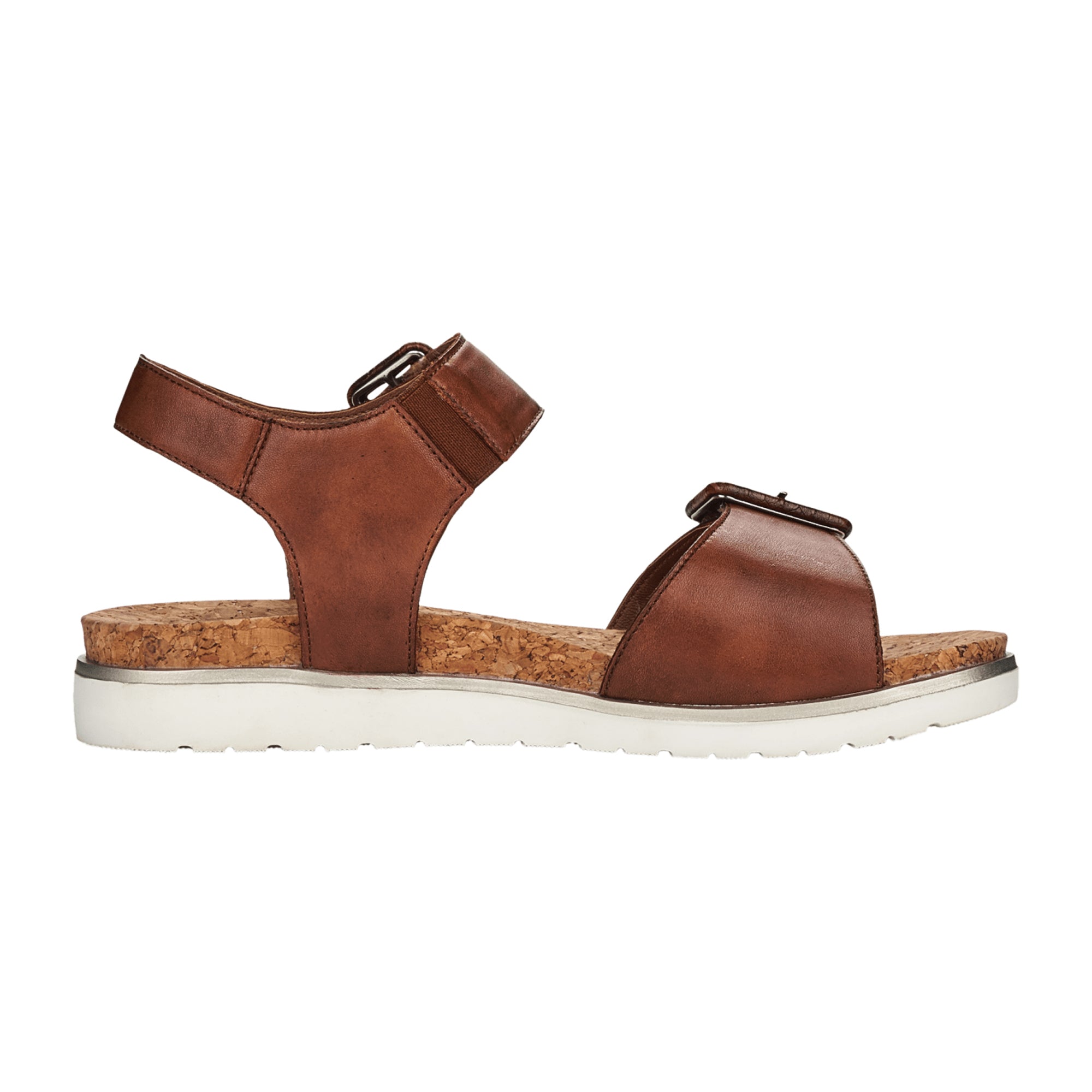 Remonte Women's Brown Leather Sandals with Velcro Strap and Wedge Heel