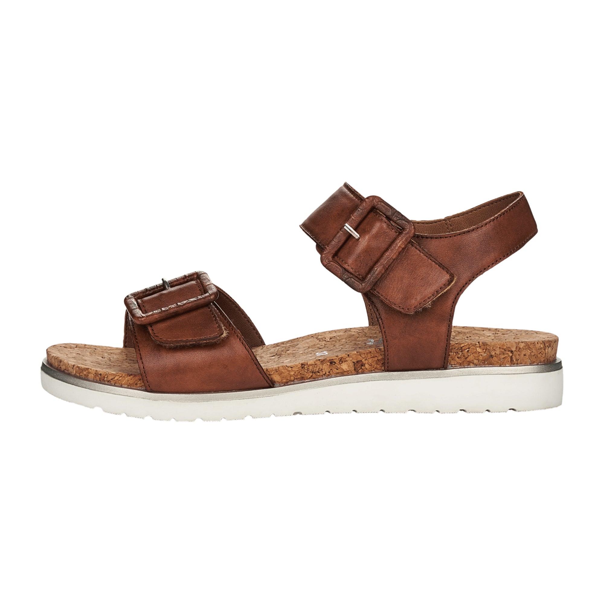 Remonte Women's Brown Leather Sandals with Velcro Strap and Wedge Heel