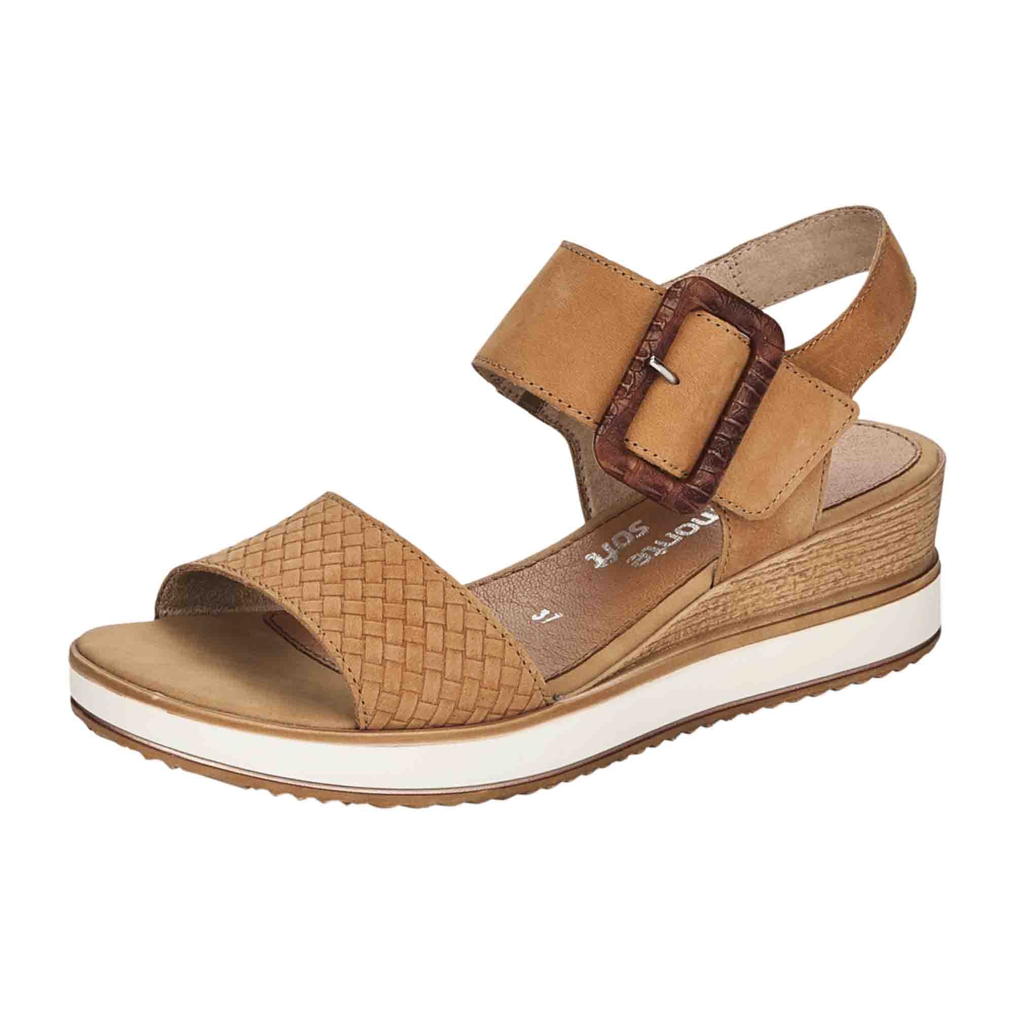 Remonte Beige Sandals for Women with Comfort Wedge Heel and Velcro Strap