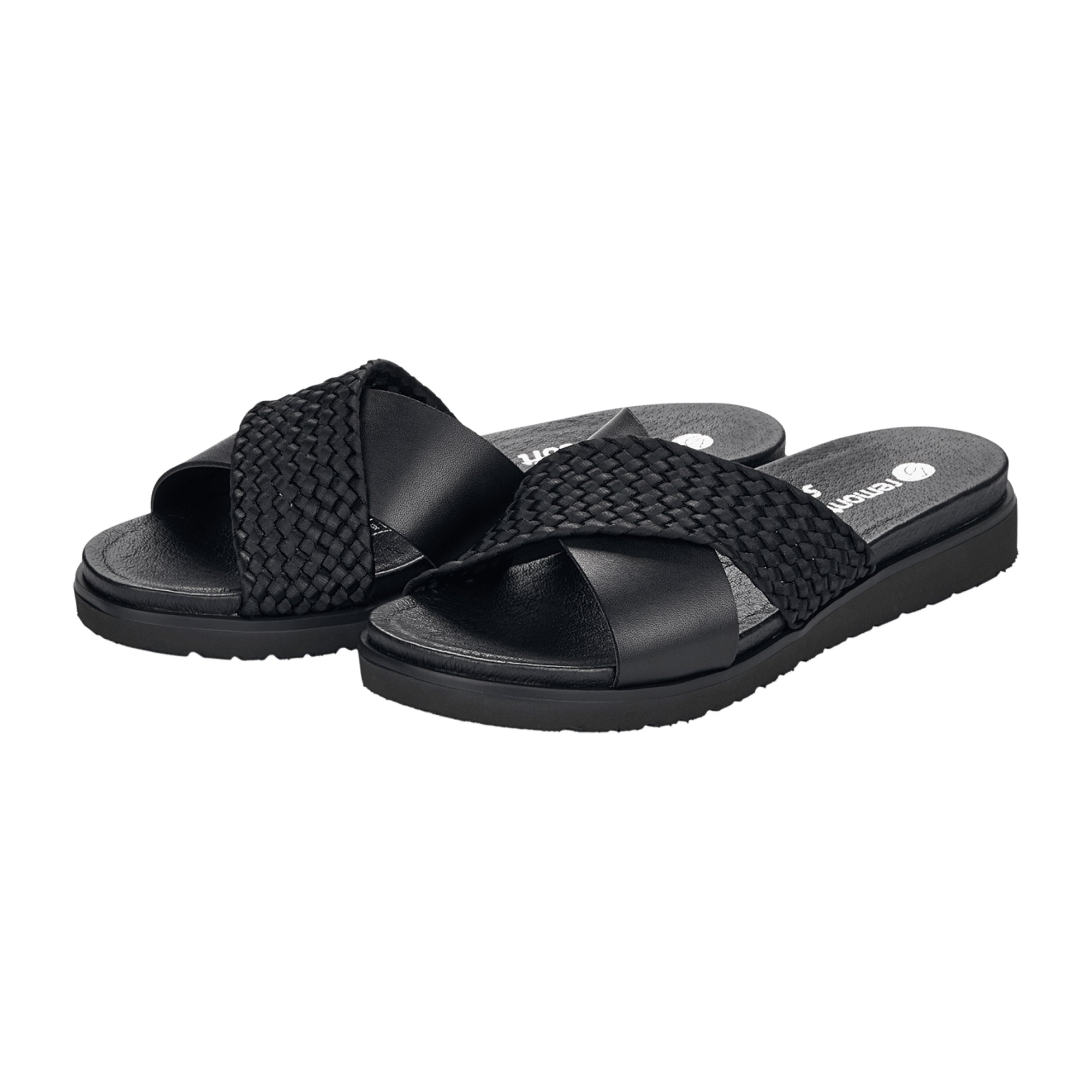 Remonte Comfortable Women's Slip-On Sandals Black Leather Mix Open Toe