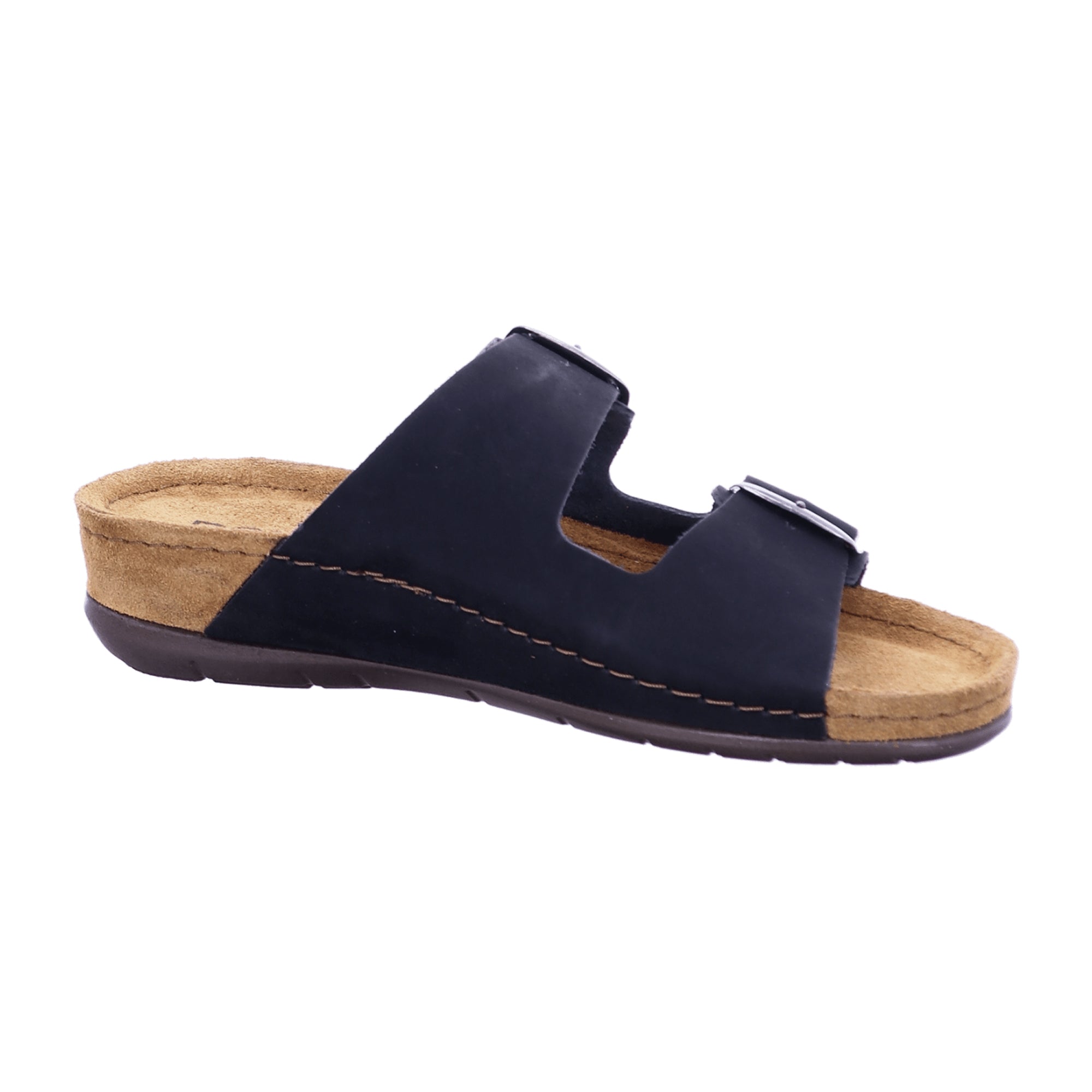 Rohde Women's Black Leather Slide Sandals Flat Heel Open Toe Spring Summer