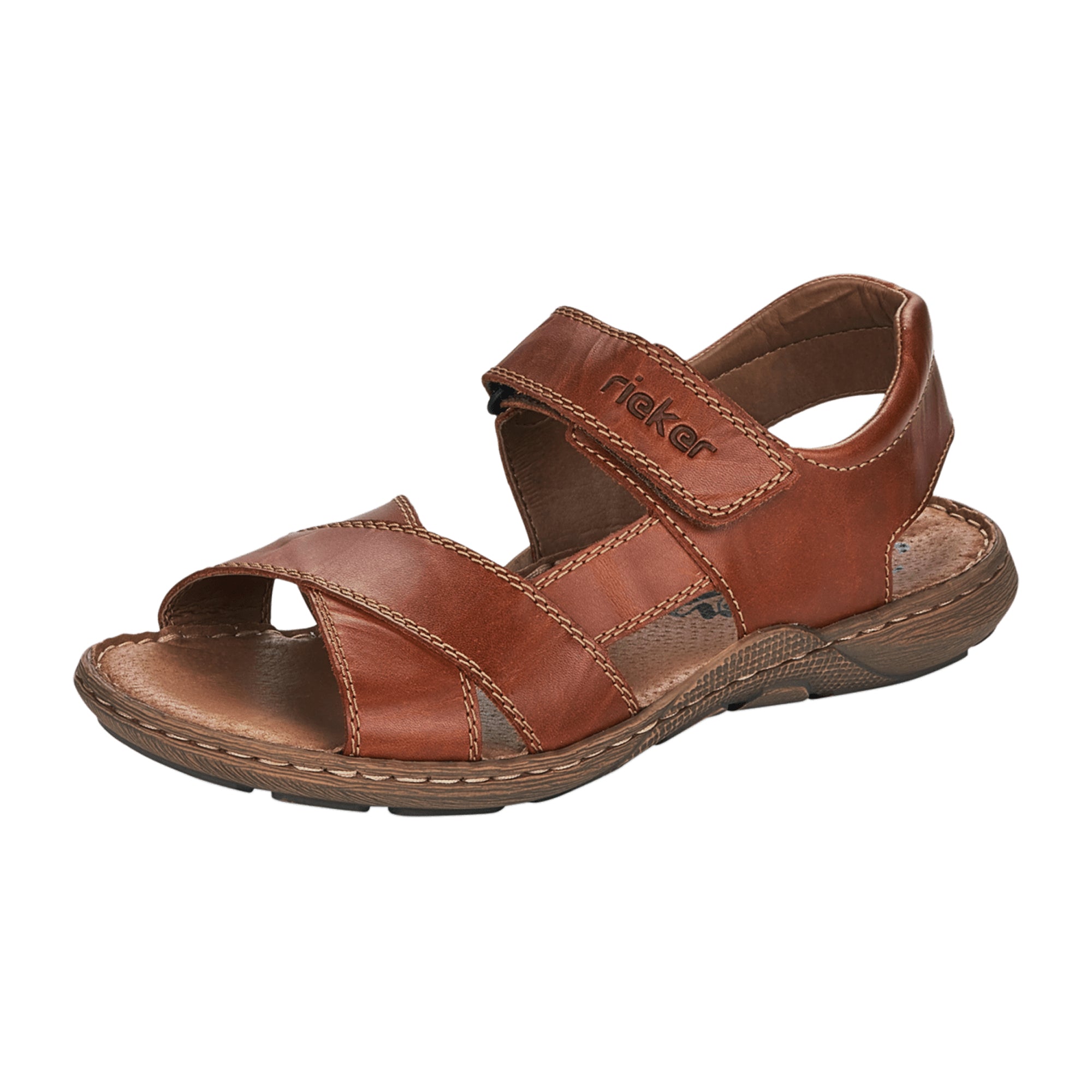 Rieker Brown Leather Sandals with Velcro Strap Comfortable Shock-Absorbing Sole