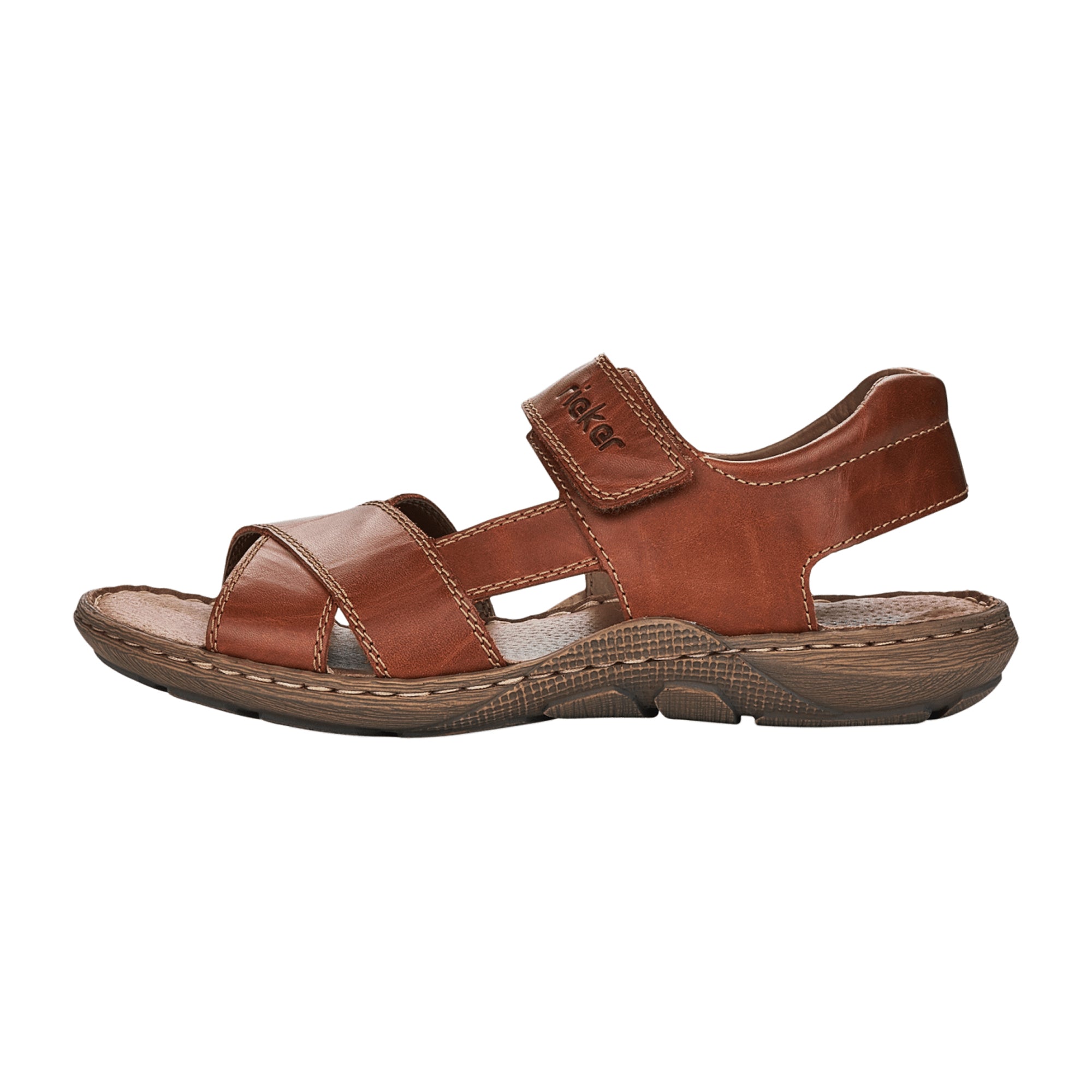 Rieker Brown Leather Sandals with Velcro Strap Comfortable Shock-Absorbing Sole