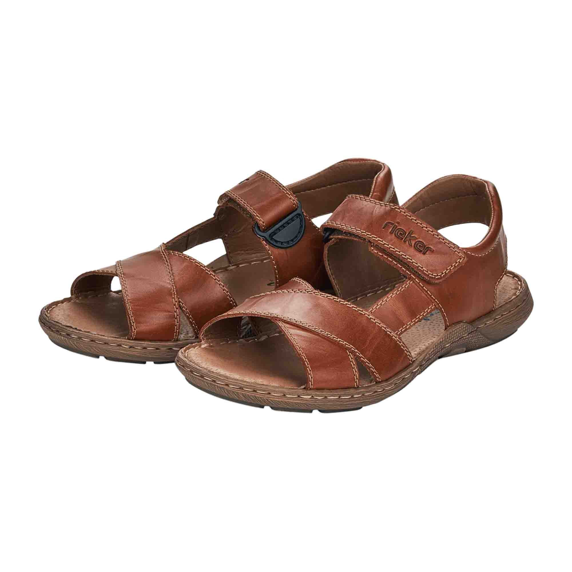 Rieker Brown Leather Sandals with Velcro Strap Comfortable Shock-Absorbing Sole