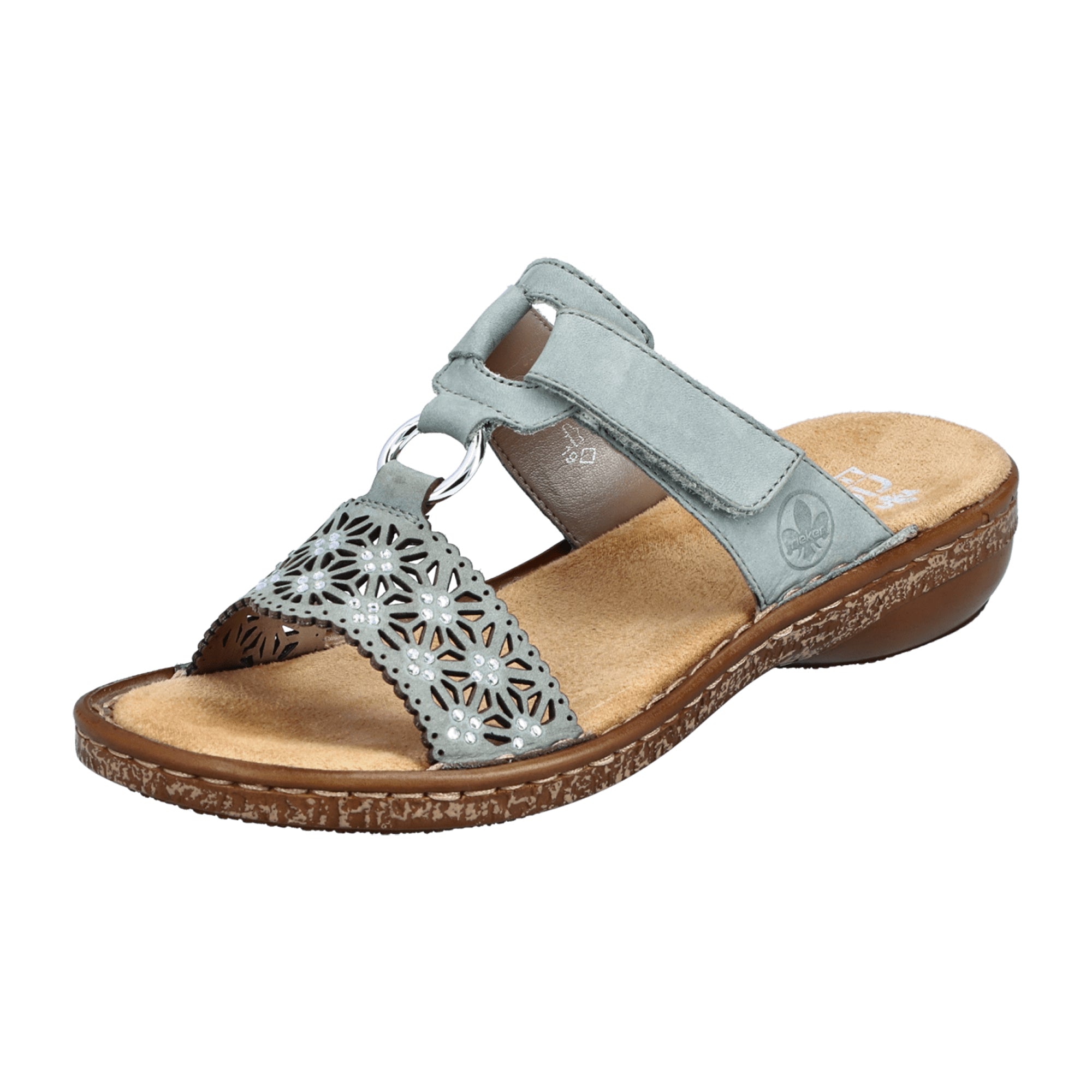 Rieker Comfortable Women's Green Leather Sandals with Velcro Strap