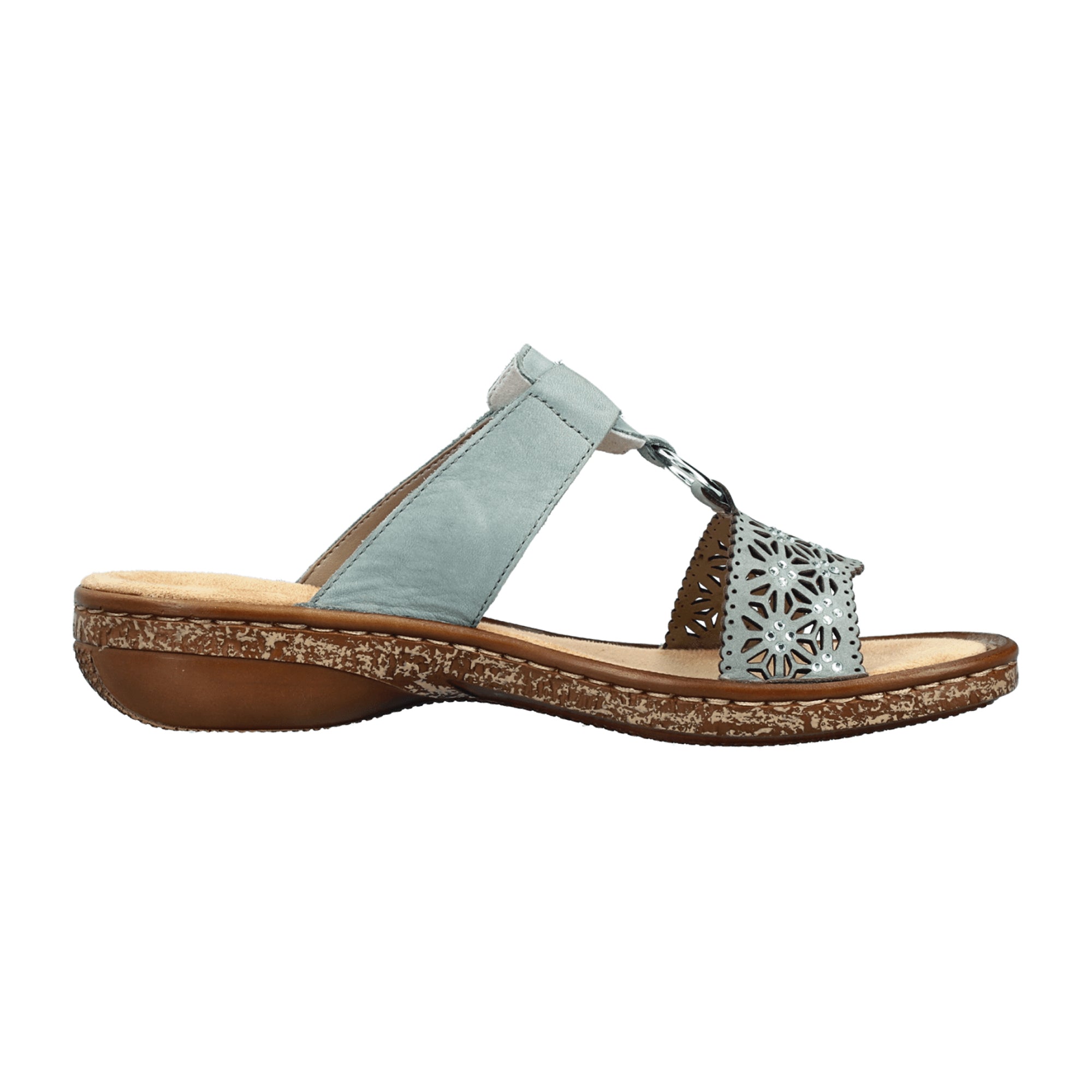 Rieker Comfortable Women's Green Leather Sandals with Velcro Strap