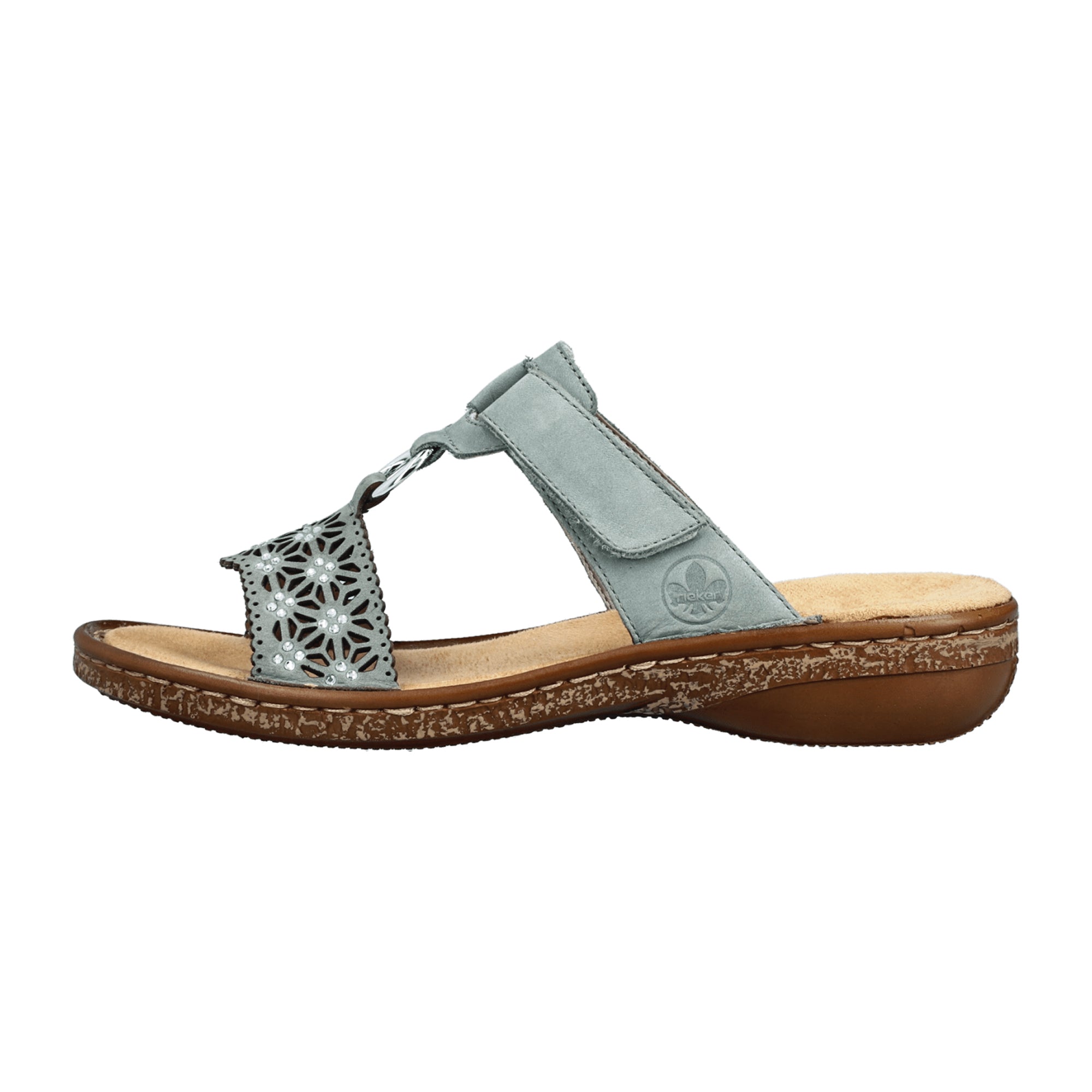 Rieker Comfortable Women's Green Leather Sandals with Velcro Strap