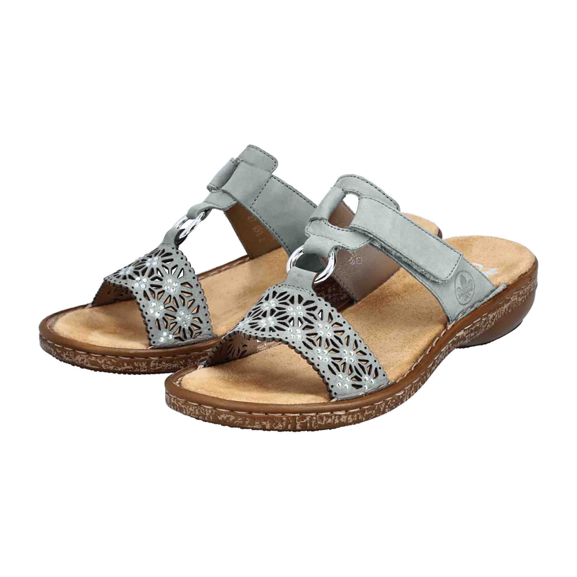 Rieker Comfortable Women's Green Leather Sandals with Velcro Strap