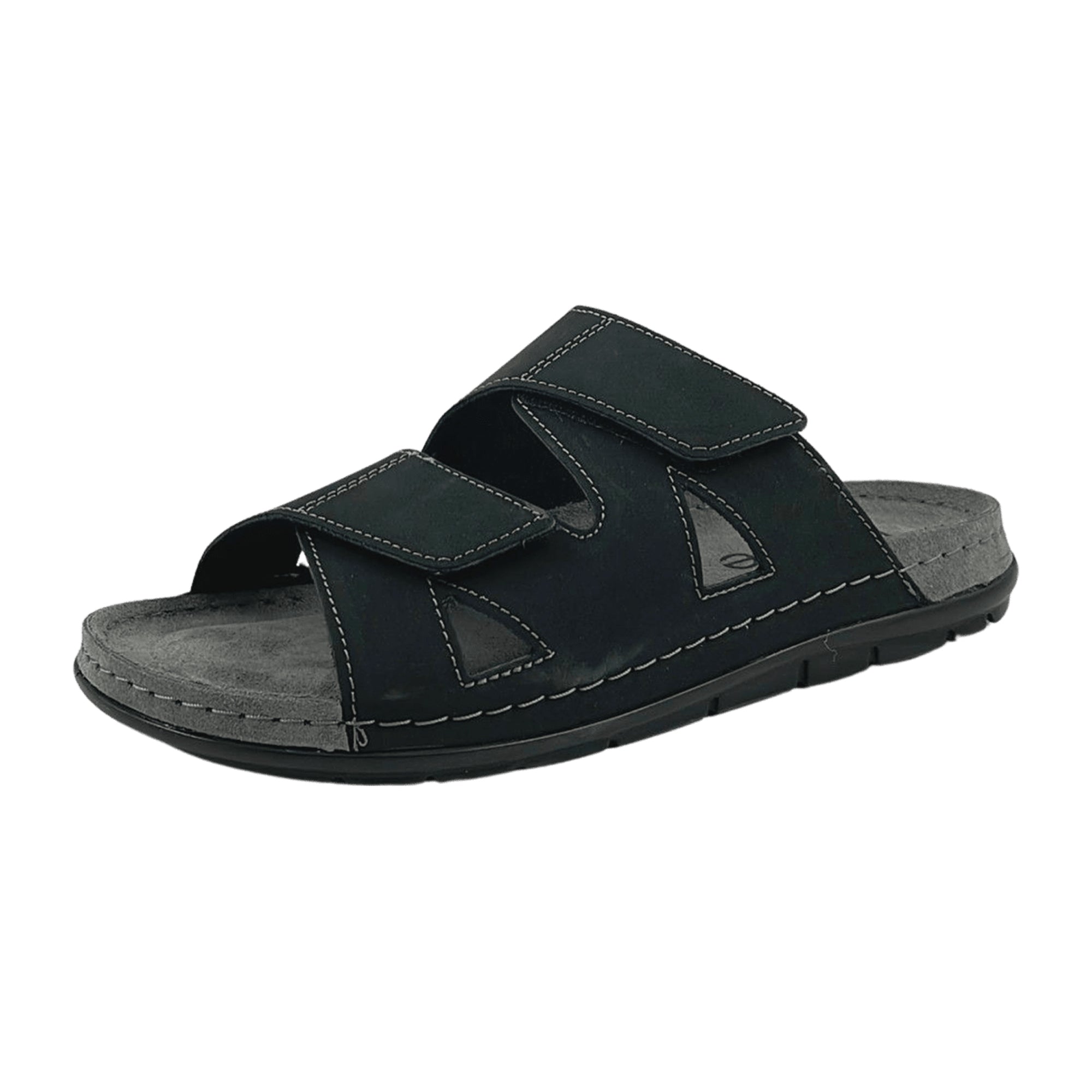 Rohde 5914 Black Nubuck Leather Men's Sandals with Velcro Closure