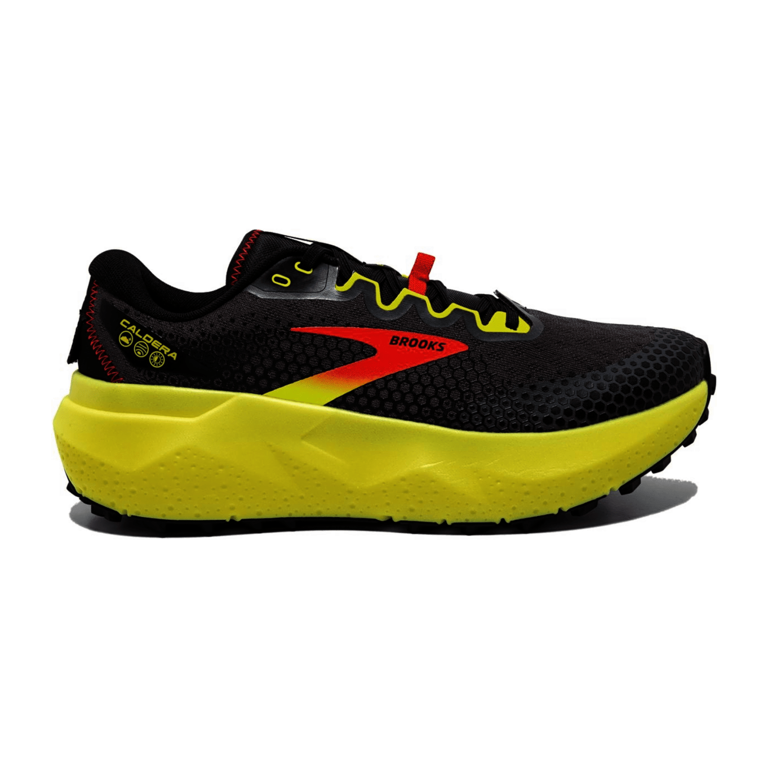 Brooks Caldera 6 Men's Trail Running Shoes - Black/Red/Fire Yellow - Synthetic & Rubber