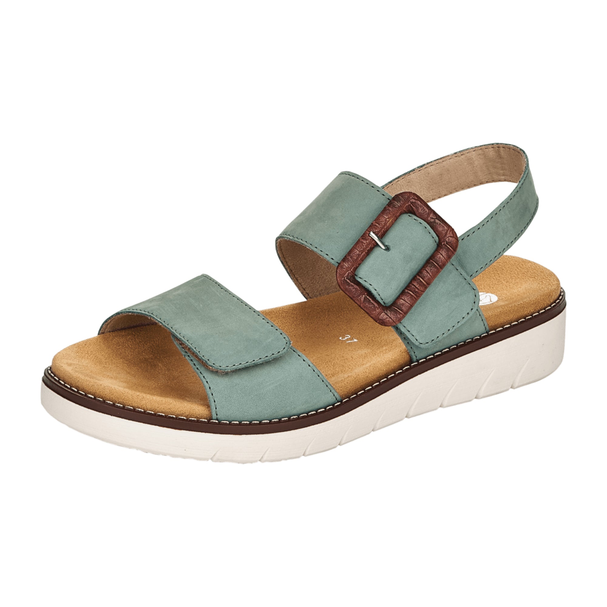 Remonte Women's Green Nubuck Leather Sandals with Adjustable Straps and Comfort Sole