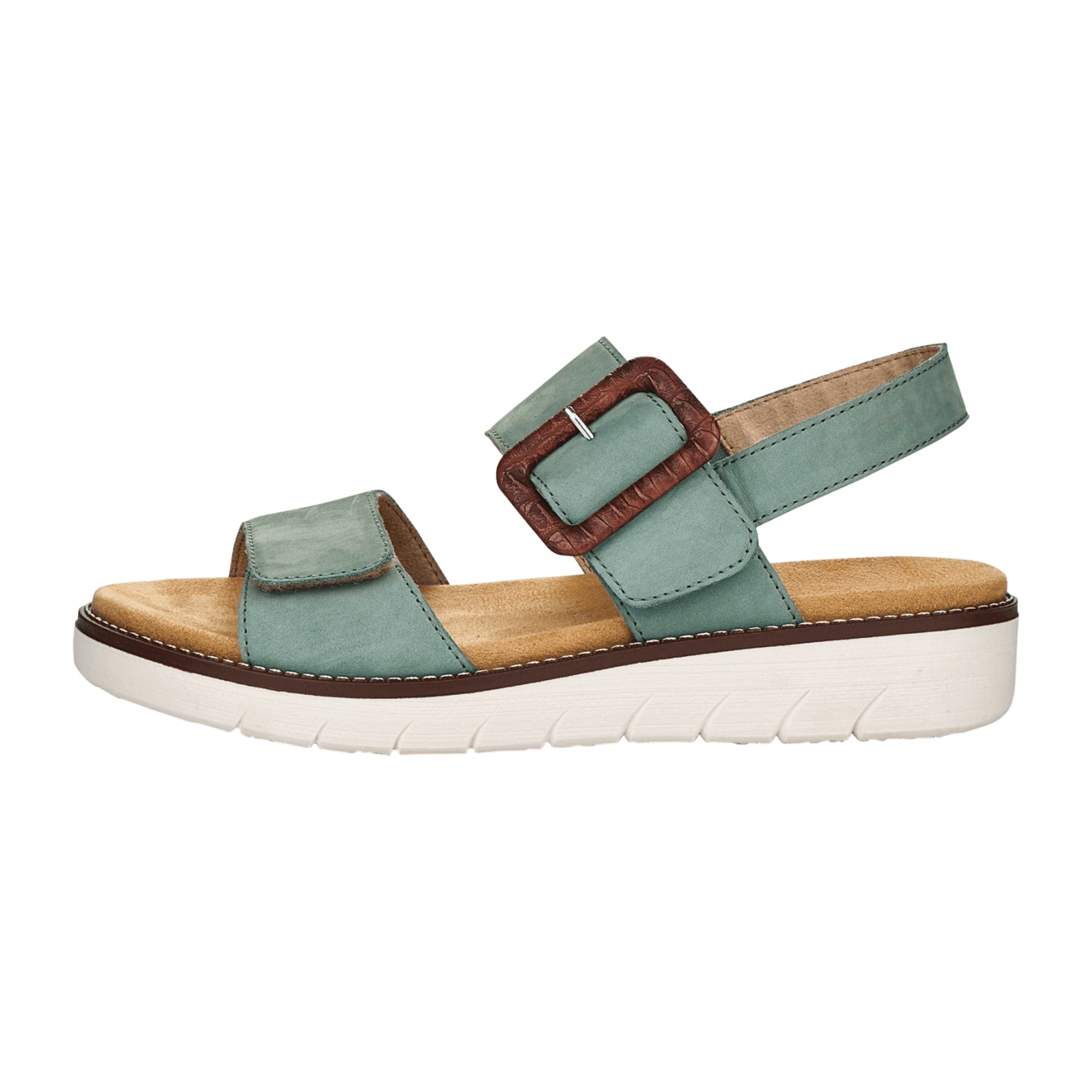 Remonte Women's Green Nubuck Leather Sandals with Adjustable Straps and Comfort Sole