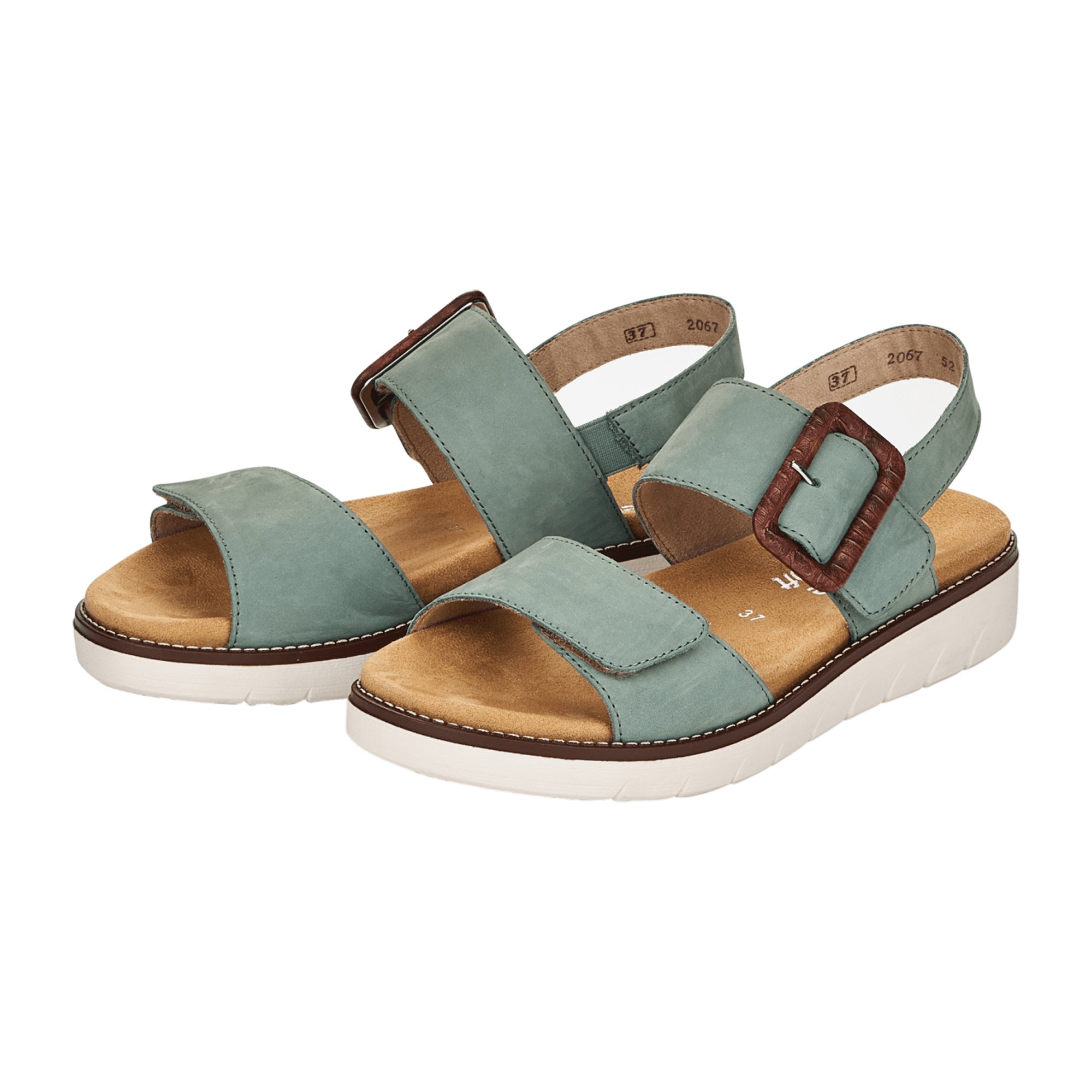 Remonte Women's Green Nubuck Leather Sandals with Adjustable Straps and Comfort Sole
