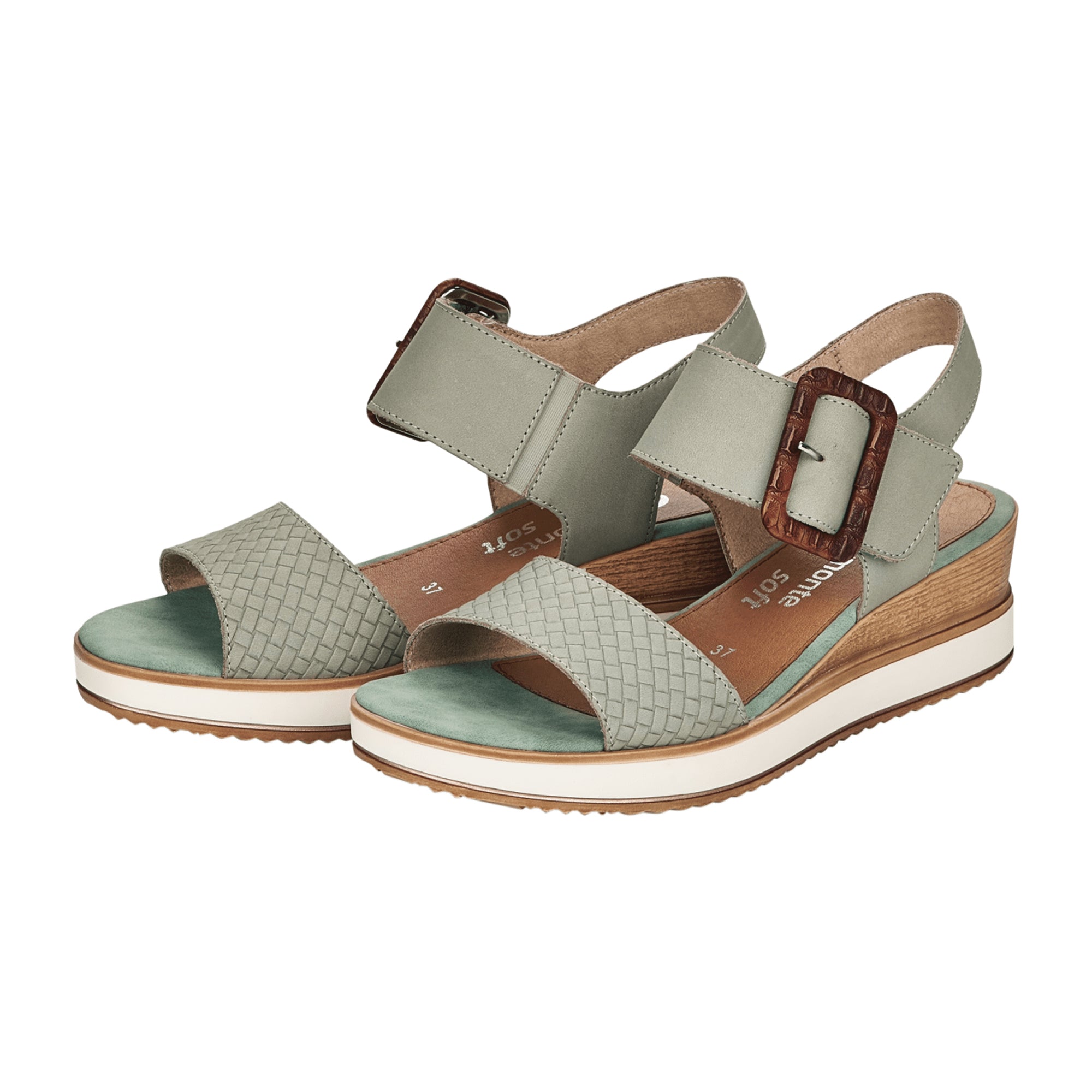 Remonte Women's Green Comfort Sandals with Cushioned Sole and Velcro Strap