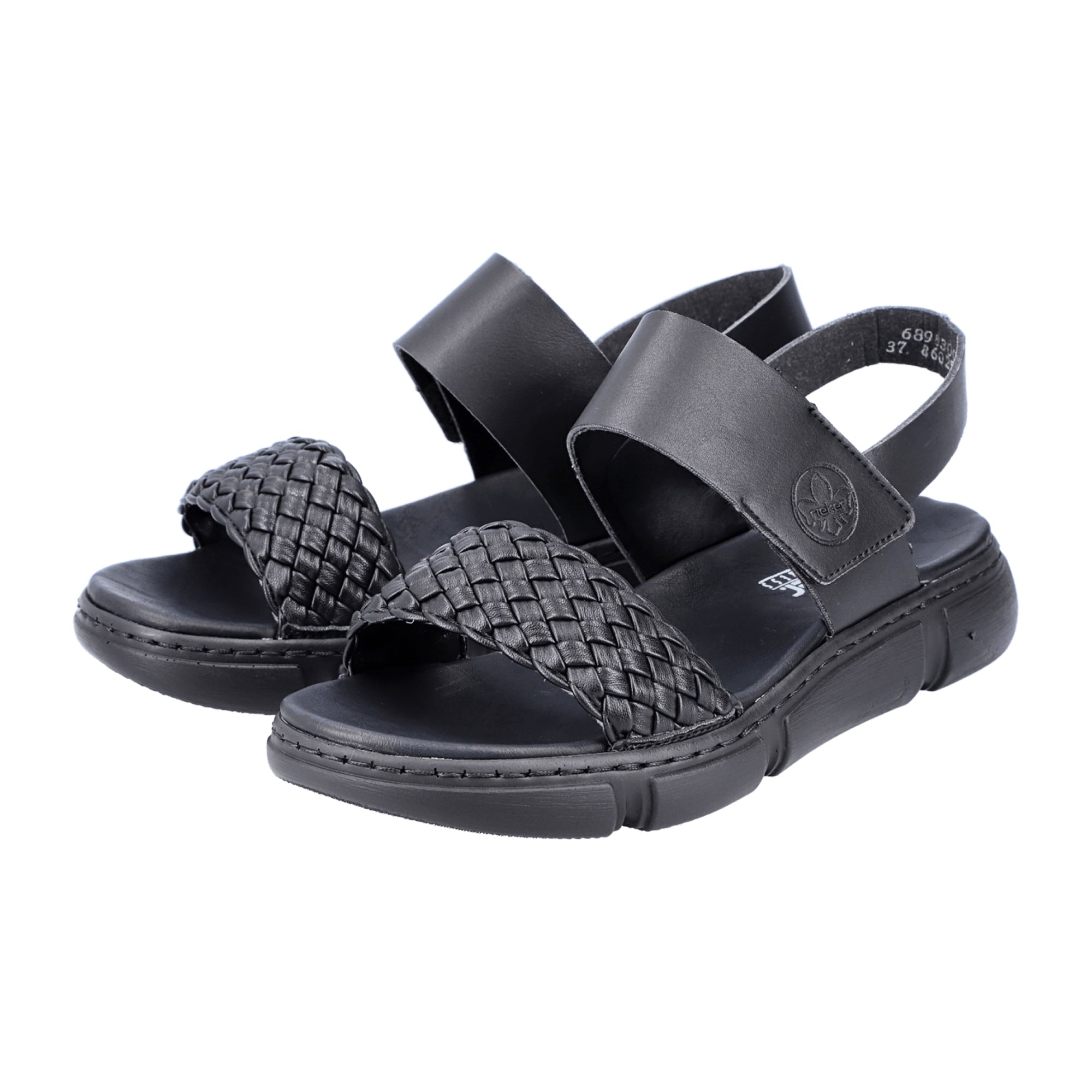 Rieker Women's Black Comfort Sandals with Adjustable Straps and Cushioned Sole