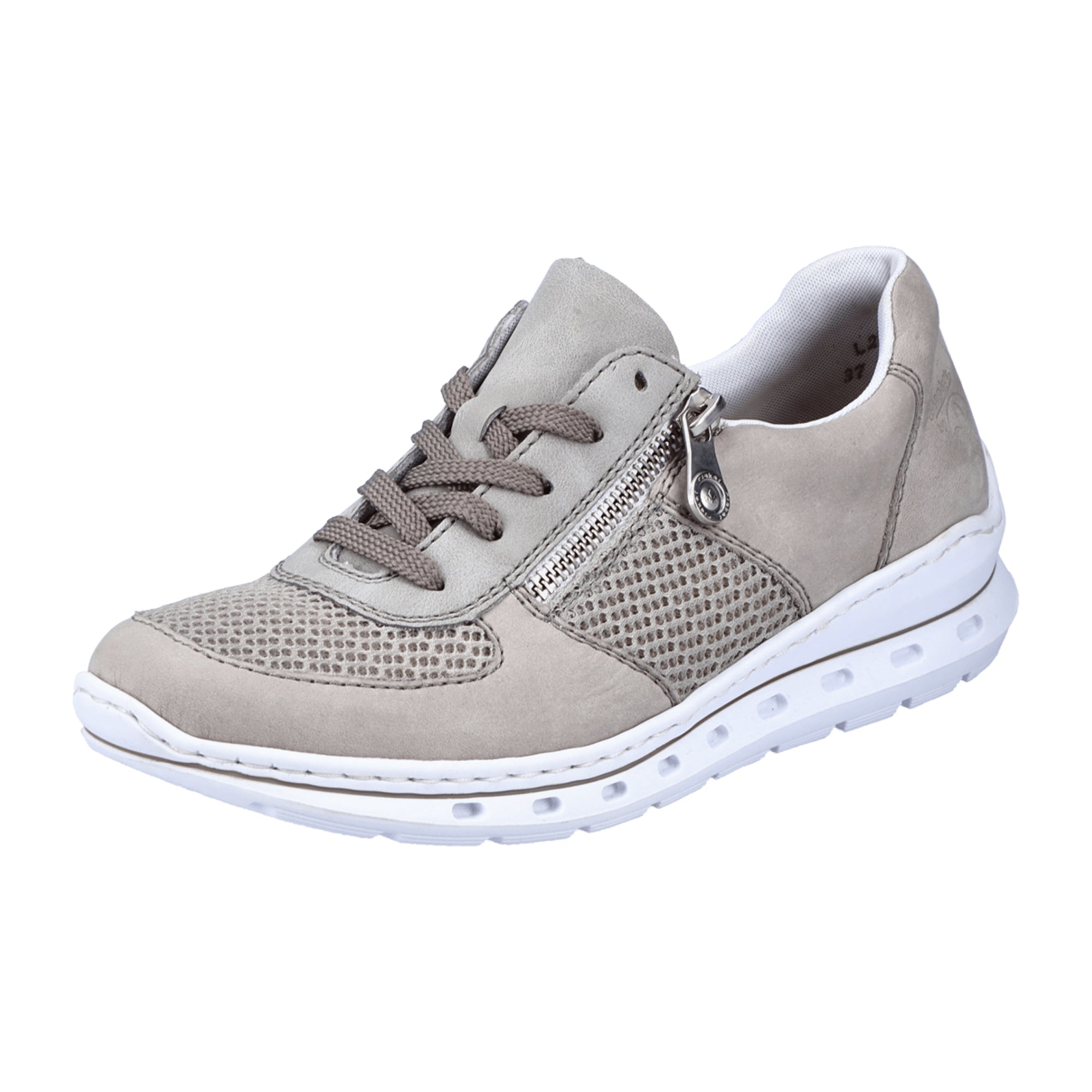 Rieker FSK Women's Grey Leather Sneakers with Zip and Lace Closure