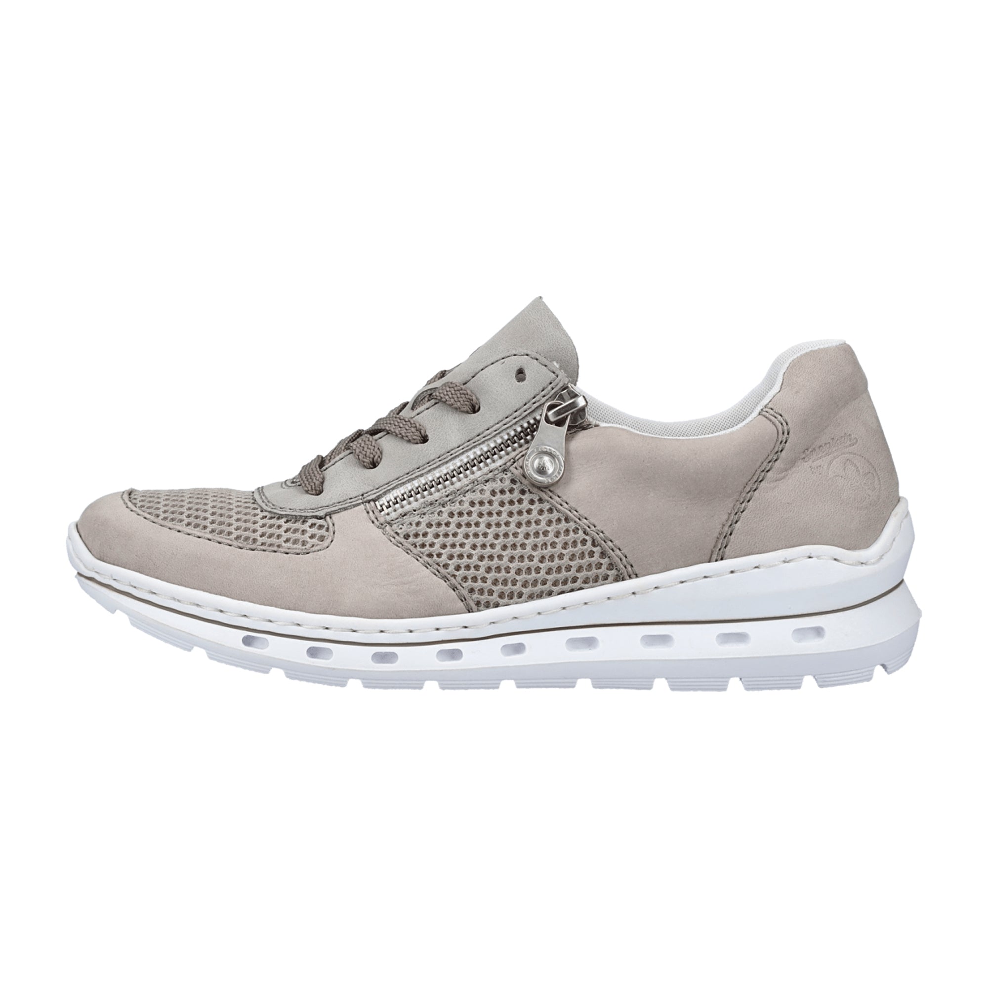 Rieker FSK Women's Grey Leather Sneakers with Zip and Lace Closure