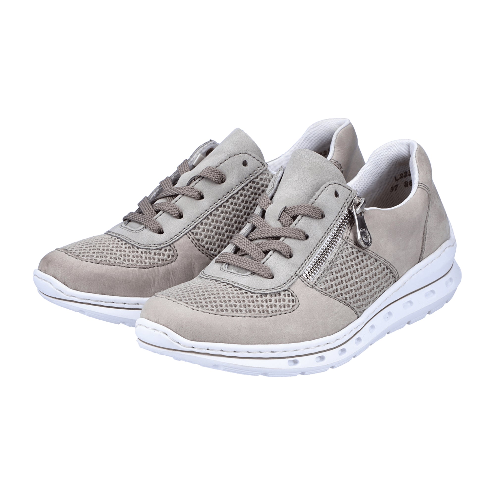 Rieker FSK Women's Grey Leather Sneakers with Zip and Lace Closure