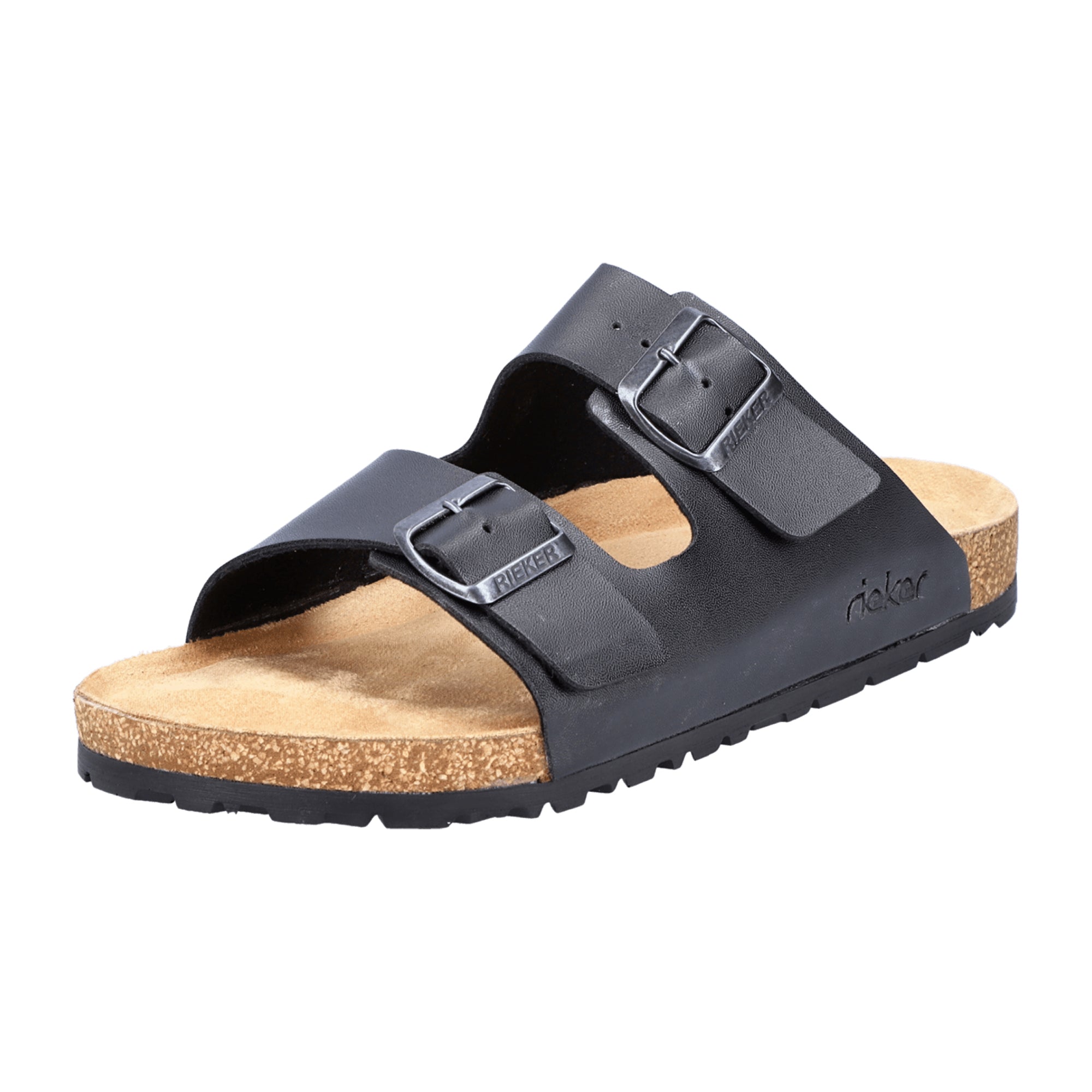 Rieker Men's Black Slip-On Sandals Comfortable Lightweight Synthetic Leather Shoes