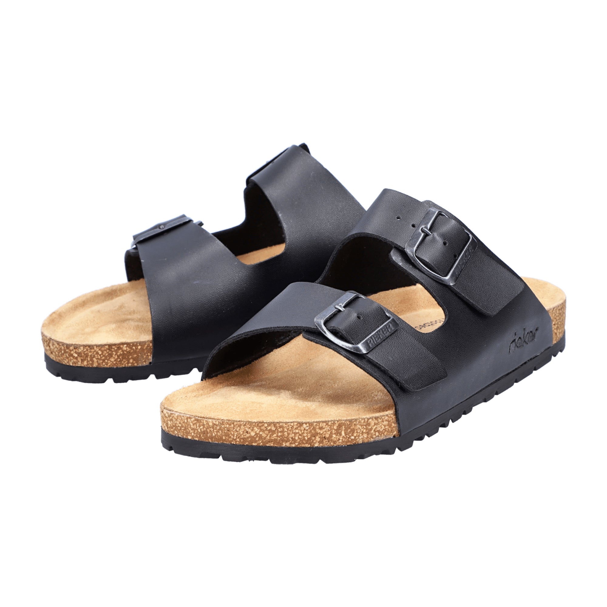 Rieker Men's Black Slip-On Sandals Comfortable Lightweight Synthetic Leather Shoes