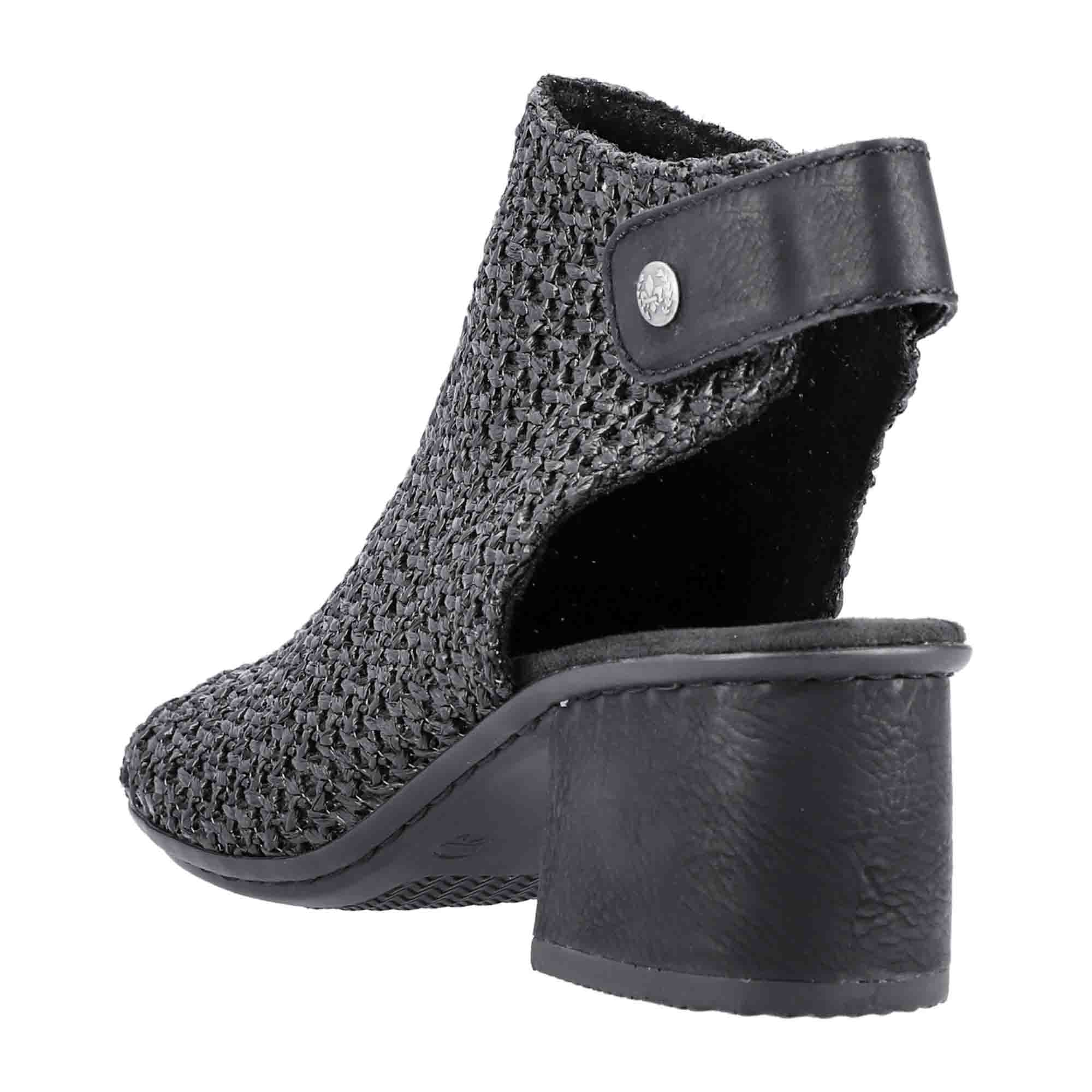 Rieker Women's Black Sandals with Velcro Strap and Block Heel