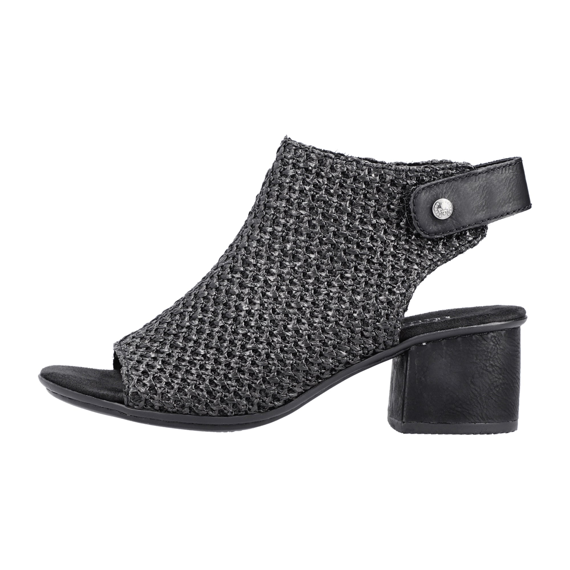 Rieker Women's Black Sandals with Velcro Strap and Block Heel