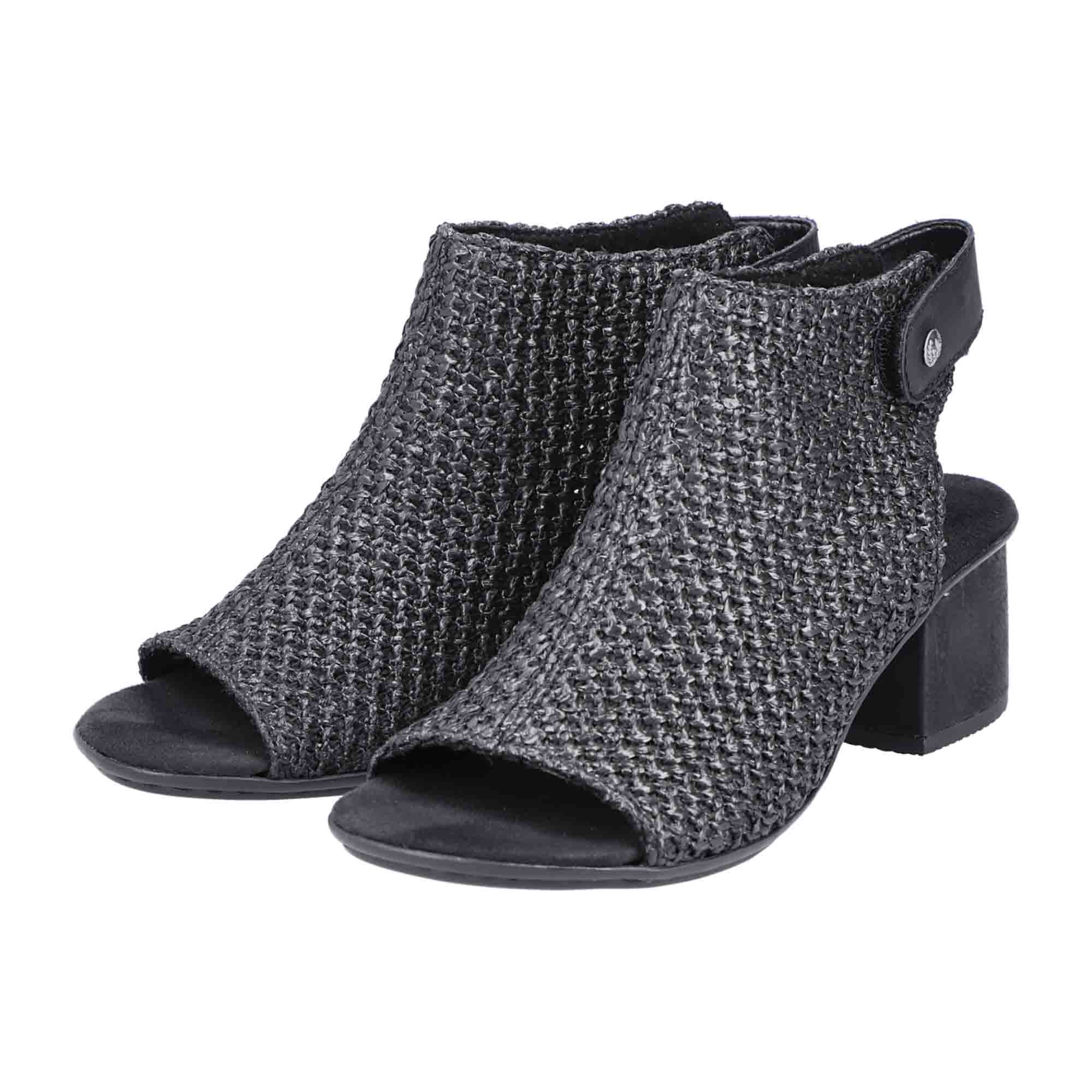 Rieker Women's Black Sandals with Velcro Strap and Block Heel