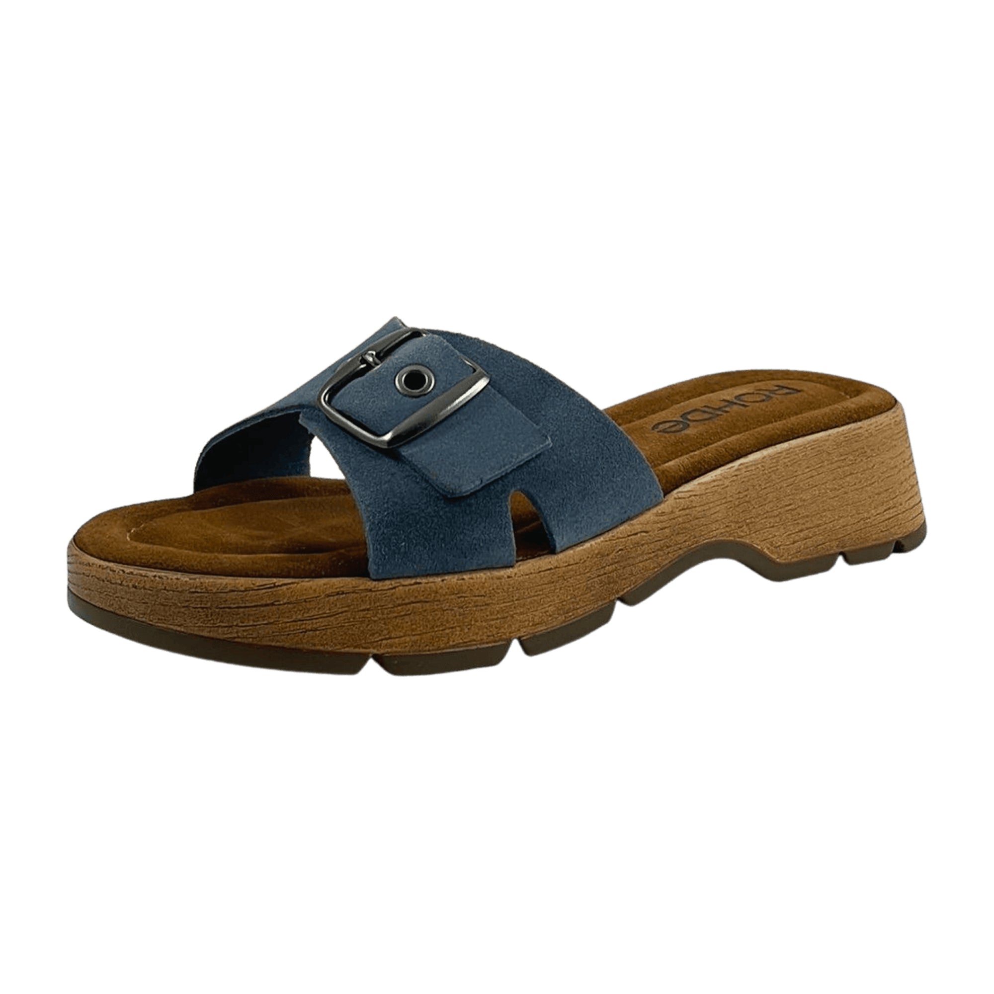 Rohde Licata Women's Blue Leather Slip-On Sandals with Wedge Heel