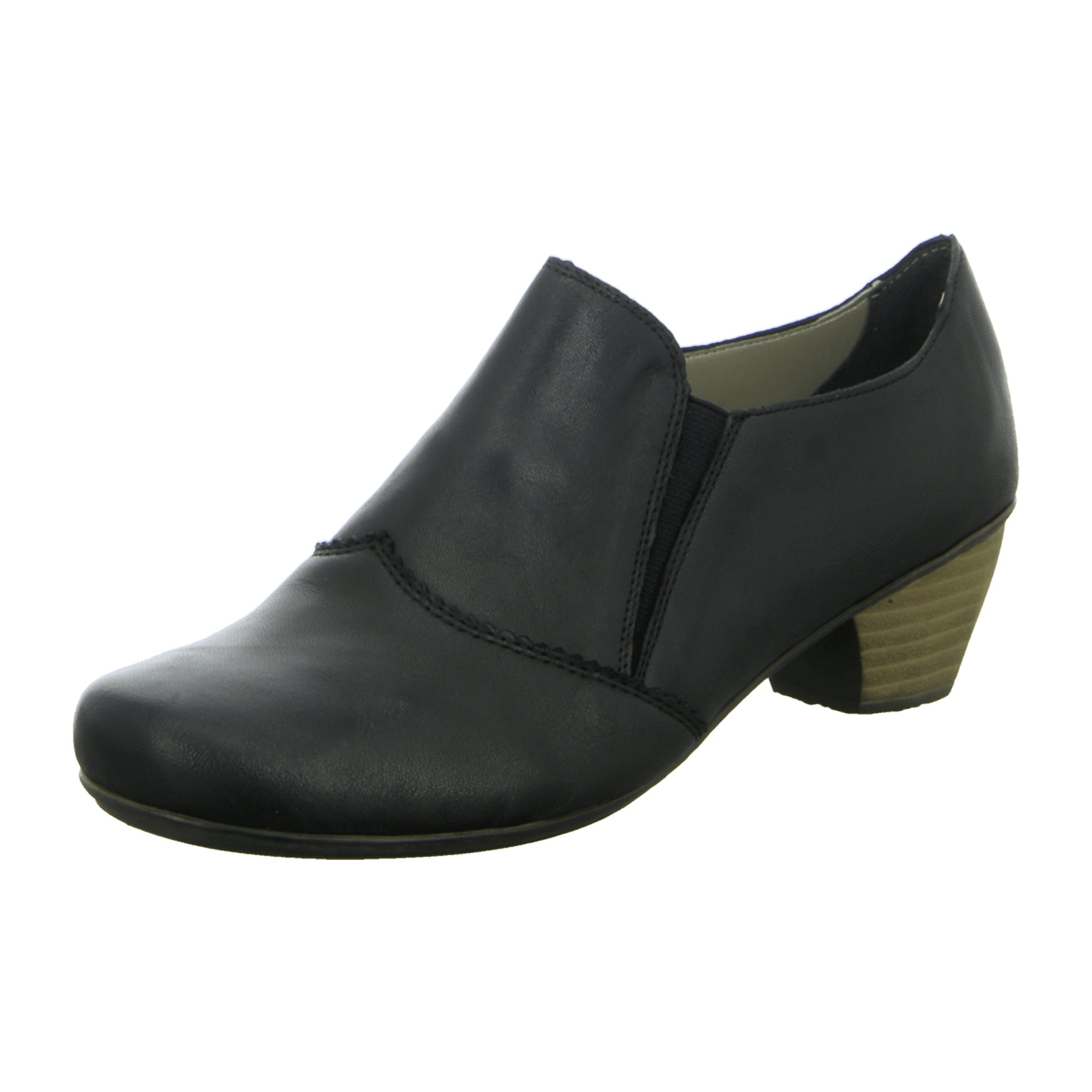 Rieker Black Leather Comfort Pumps for Women with Elastic Insert and Block Heel