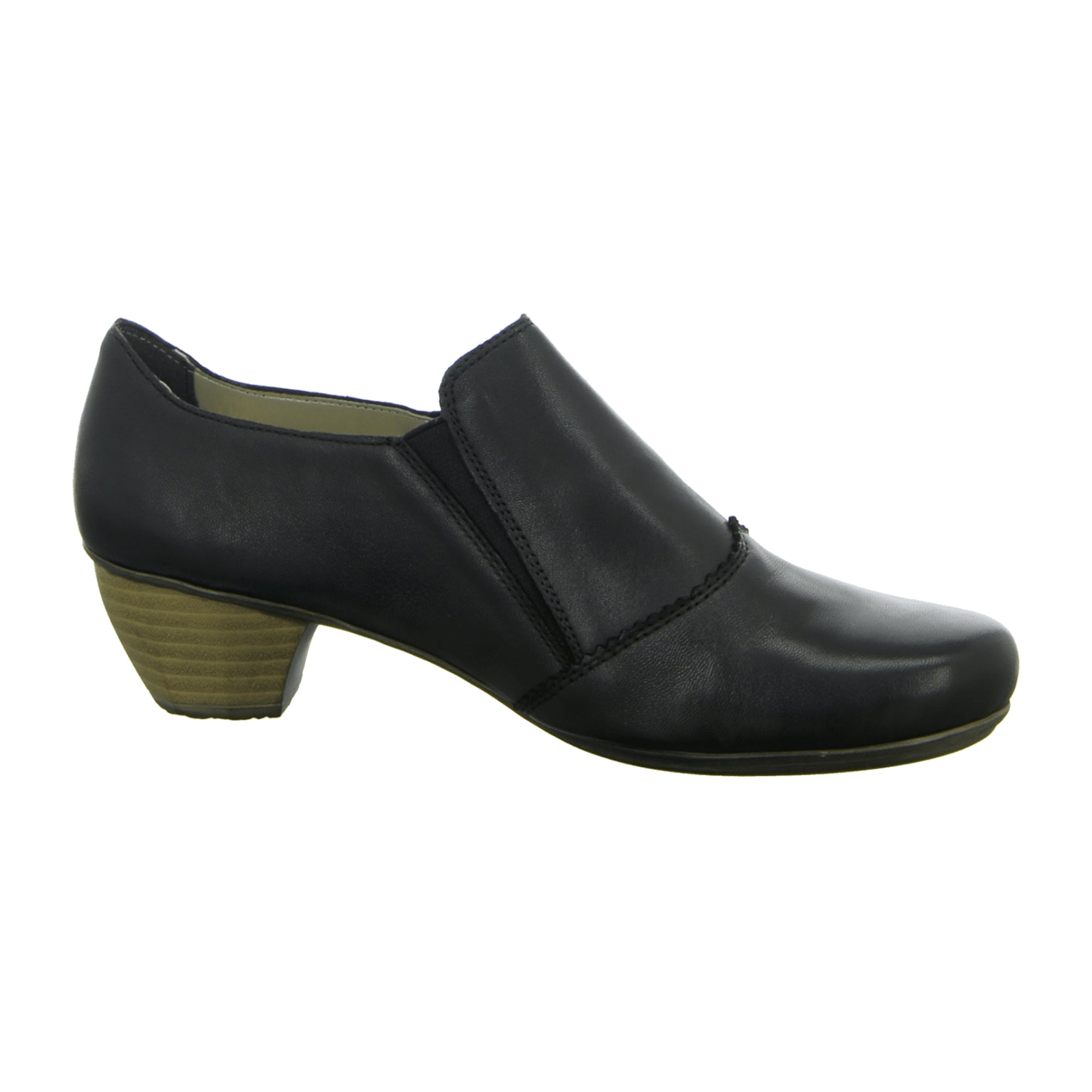 Rieker Black Leather Comfort Pumps for Women with Elastic Insert and Block Heel