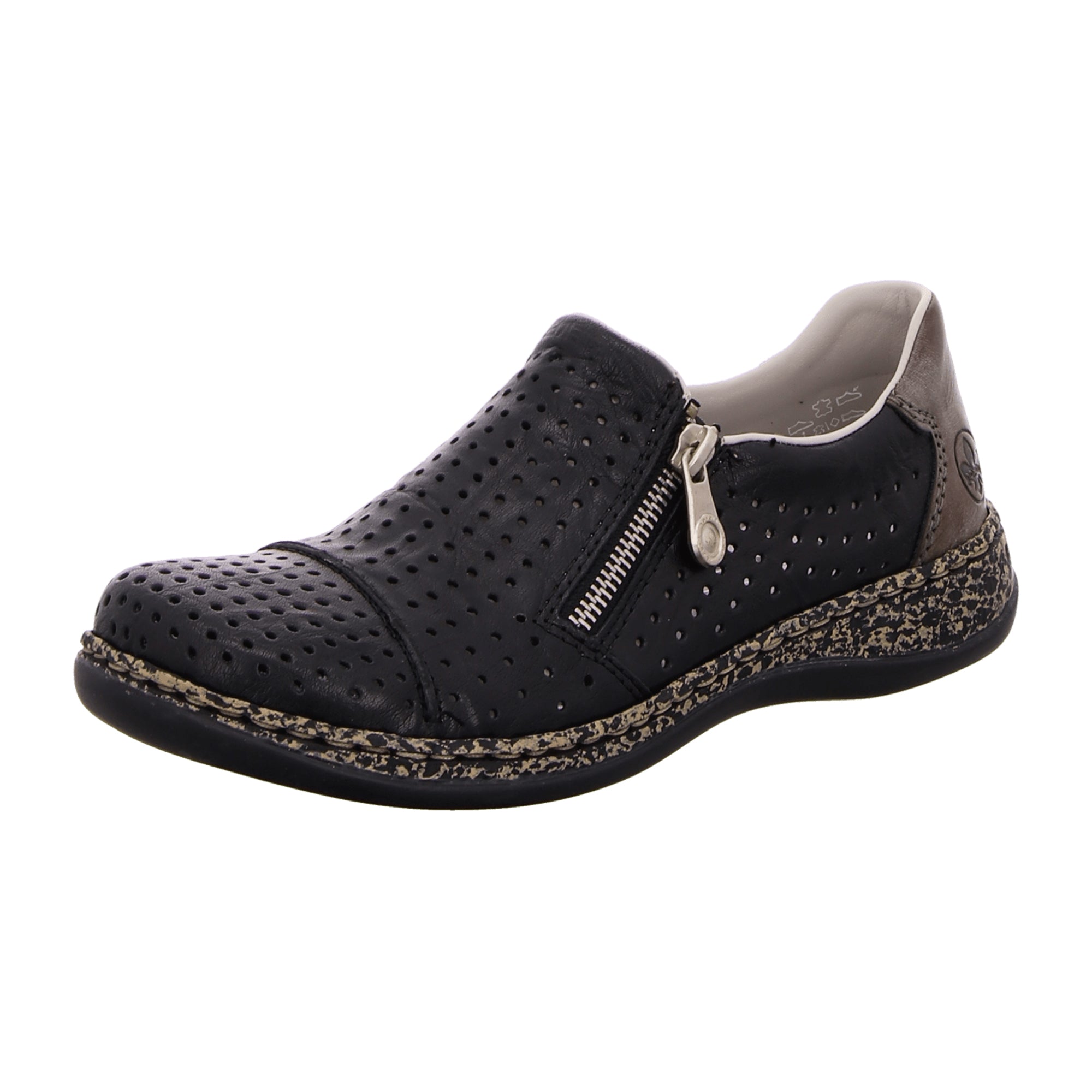 Rieker Comfortable Women's Black Leather Slip-On Shoes with Removable Insole