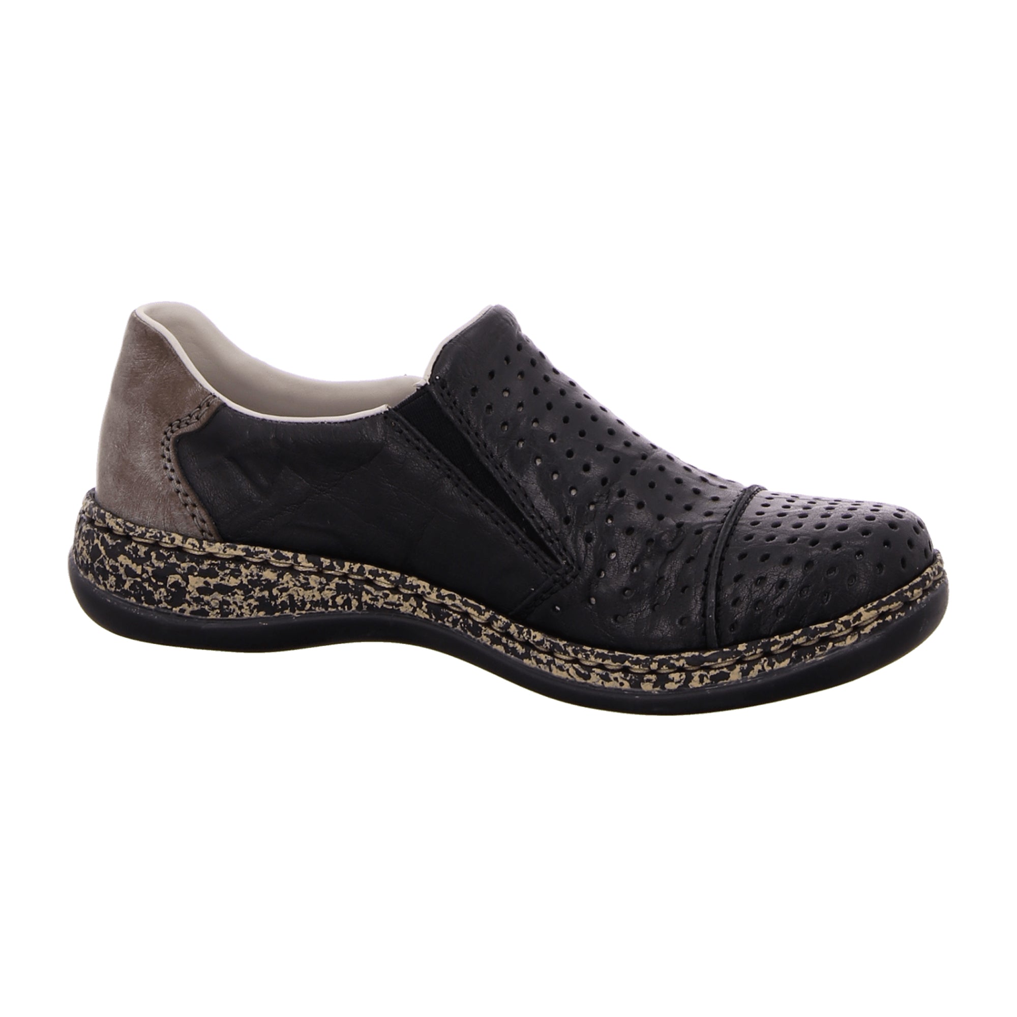 Rieker Comfortable Women's Black Leather Slip-On Shoes with Removable Insole