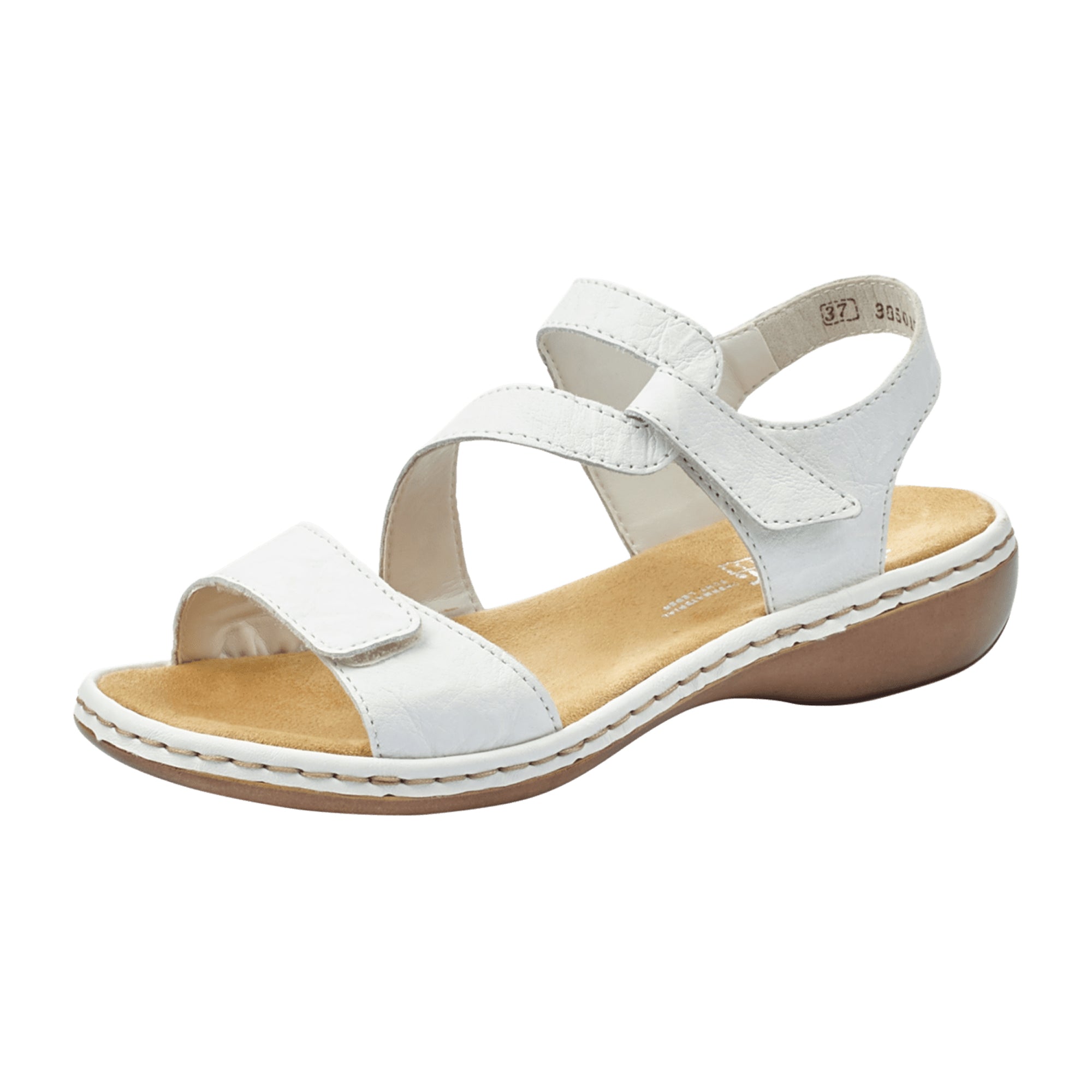 Rieker White Leather Strap Sandals for Women with Adjustable Velcro Closure