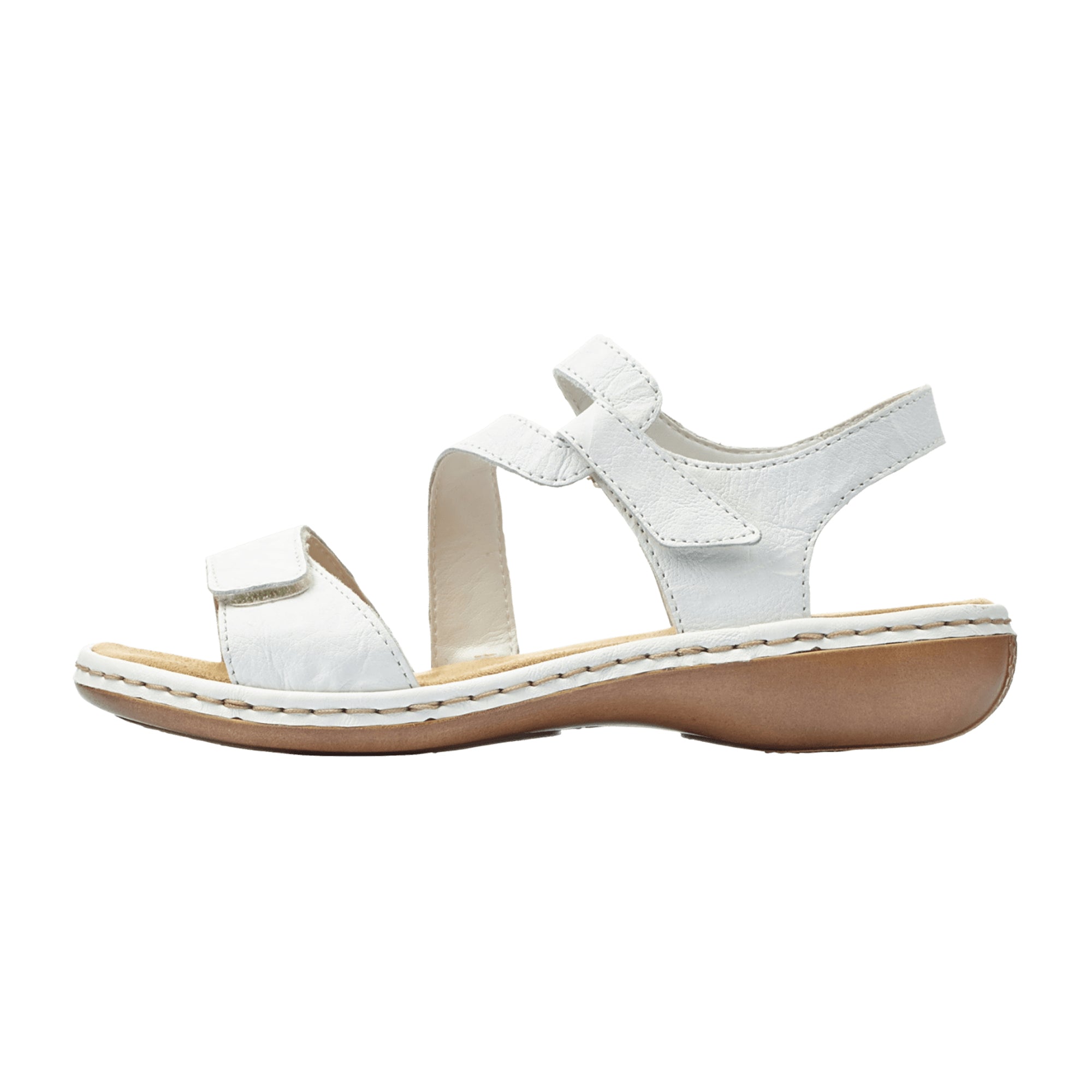 Rieker White Leather Strap Sandals for Women with Adjustable Velcro Closure